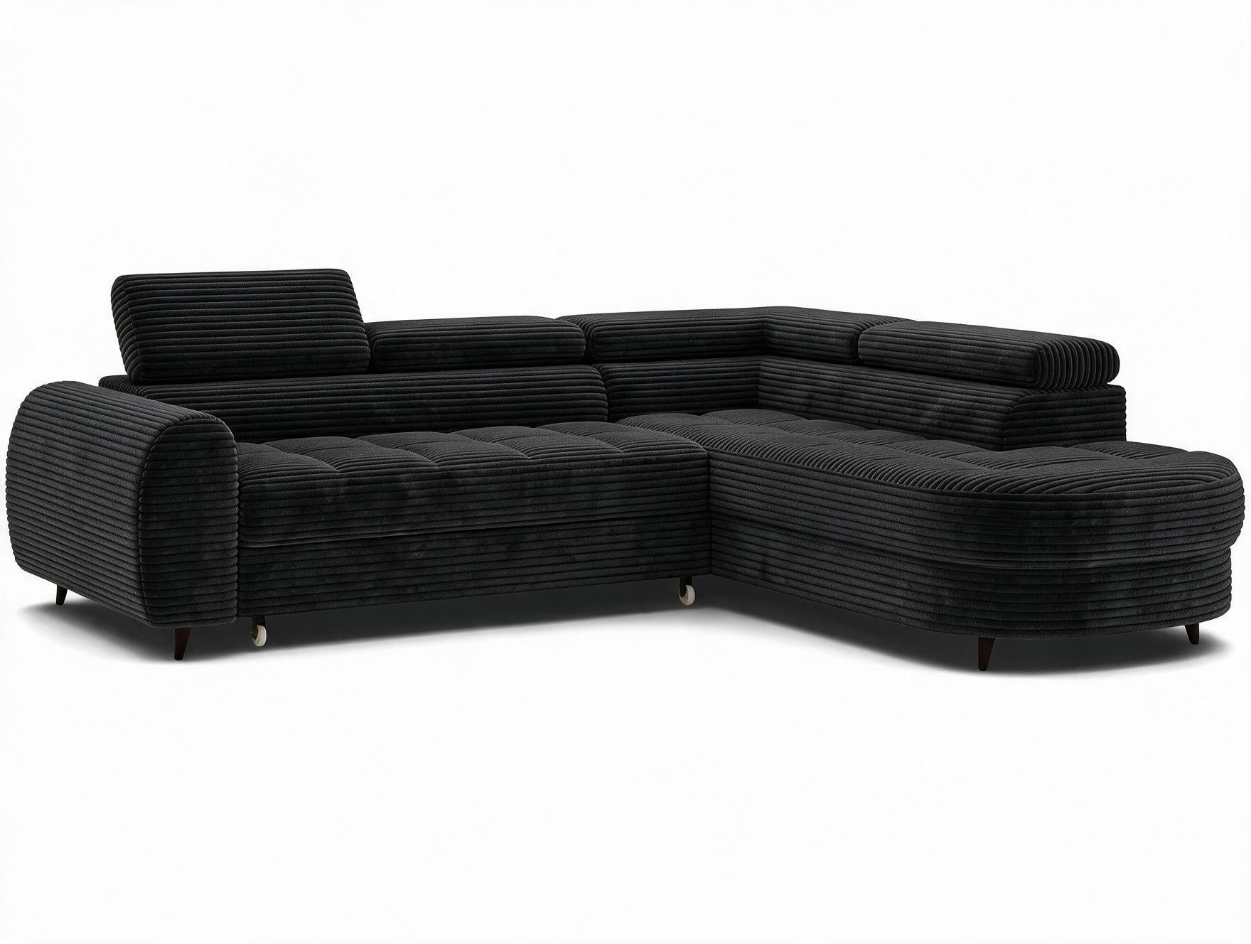 Canapé d'angle convertible design ALESIA avec coffre de rangement - Velours côtelé épais noir - vue 4