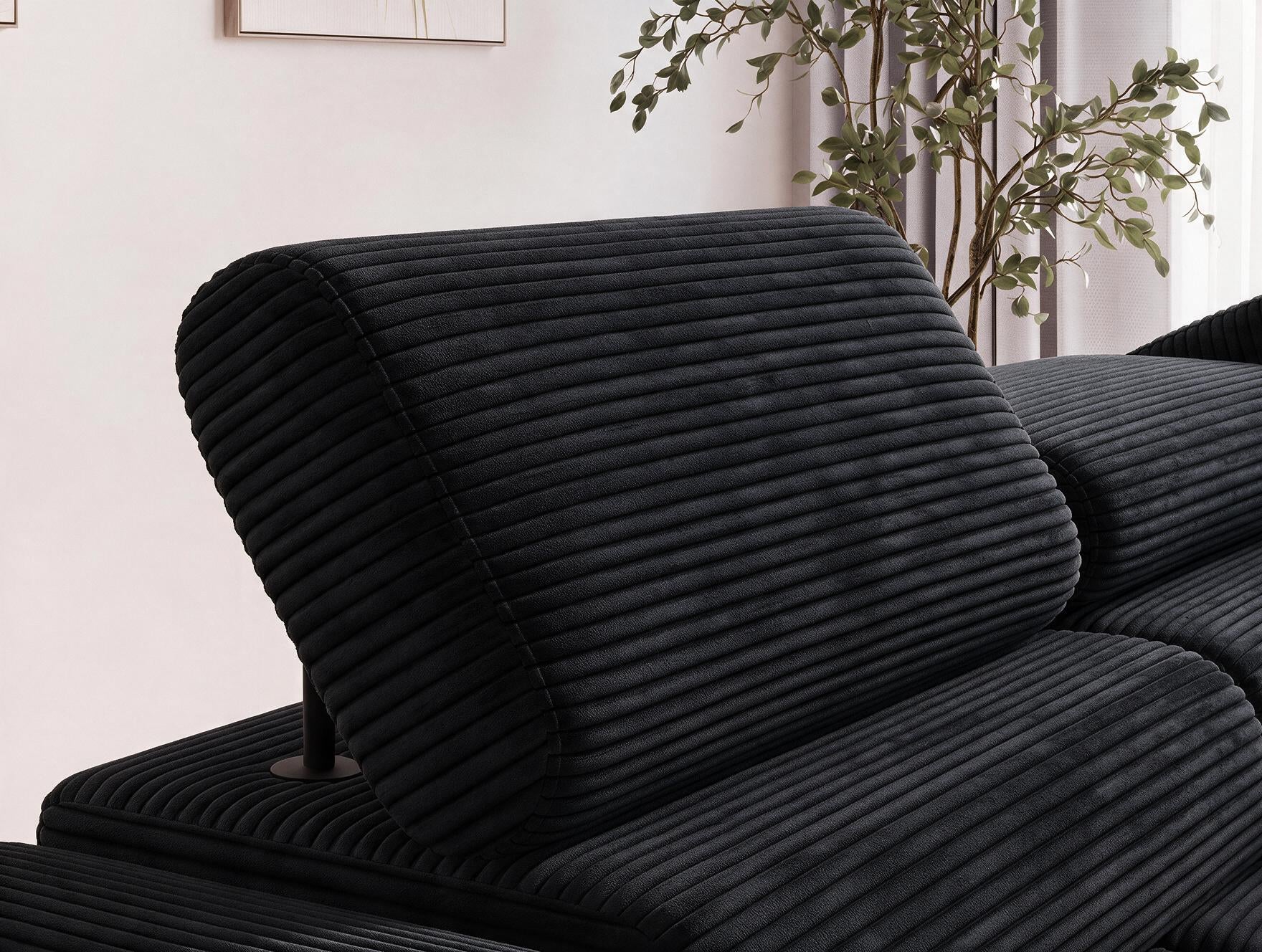 Canapé d'angle convertible design ALESIA avec coffre de rangement - Velours côtelé épais noir - vue 7