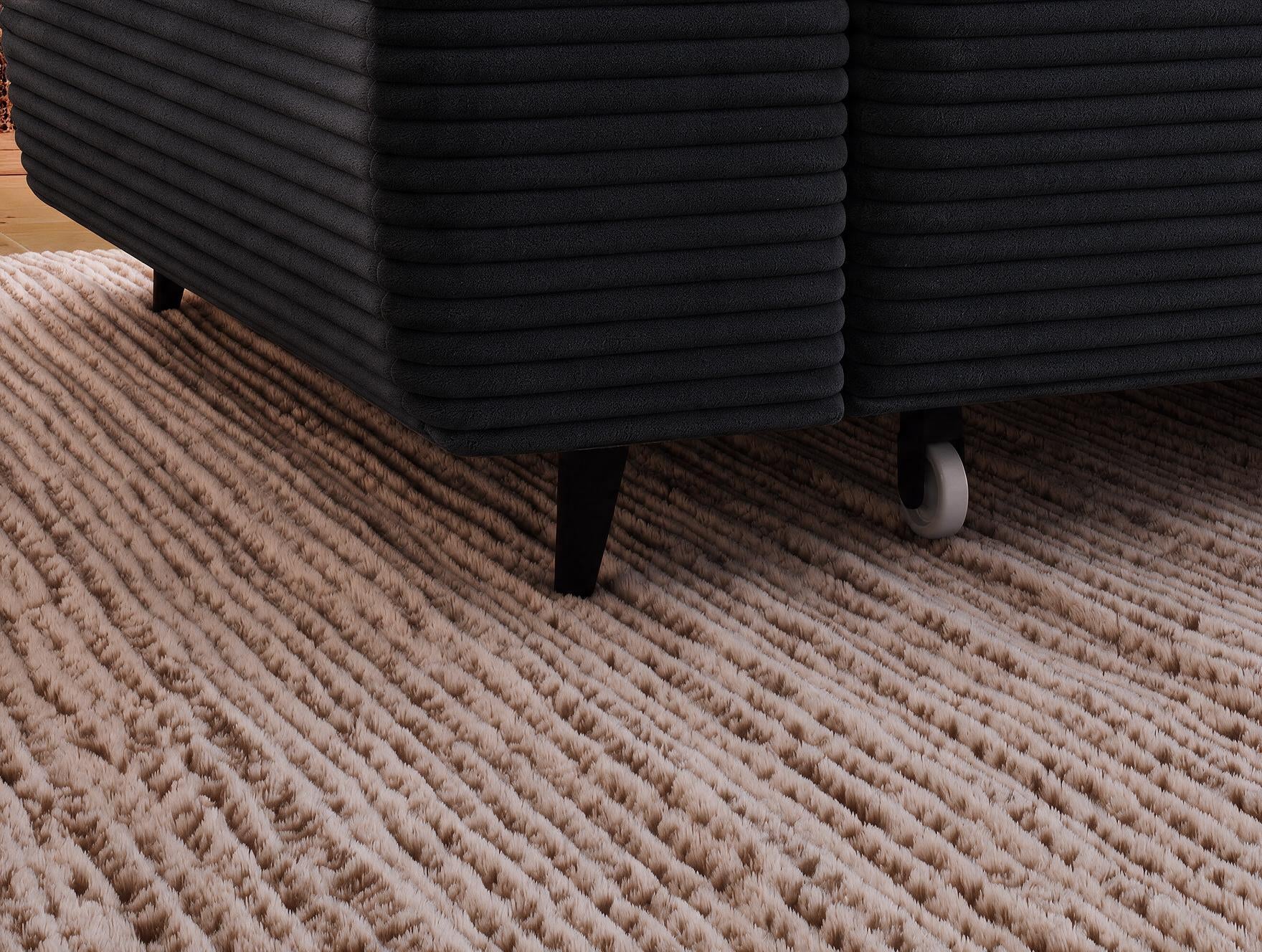 Canapé d'angle convertible design ALESIA avec coffre de rangement - Velours côtelé épais noir - vue 8