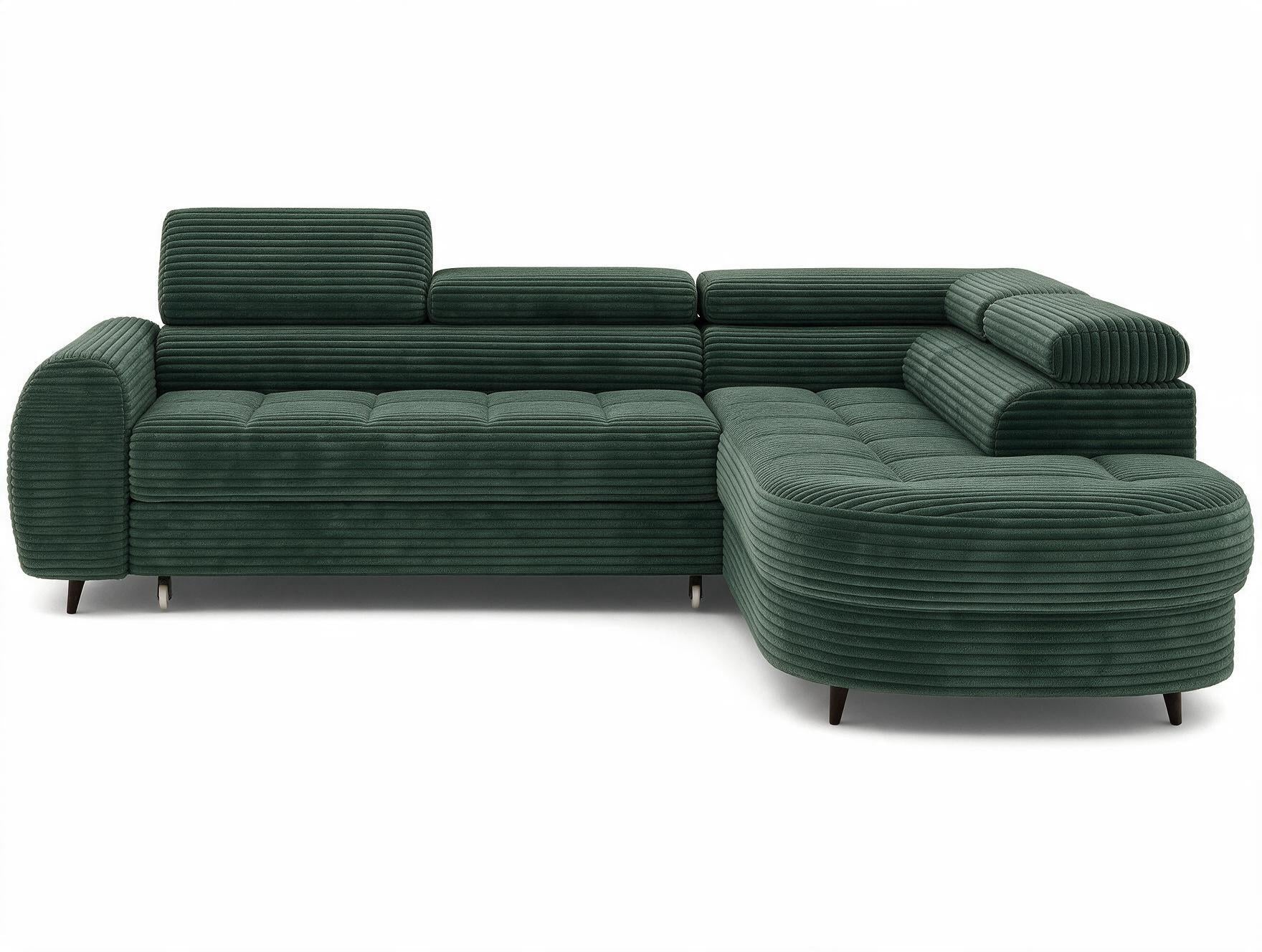 Canapé d'angle convertible design ALESIA avec coffre de rangement - Velours côtelé épais vert - vue 1