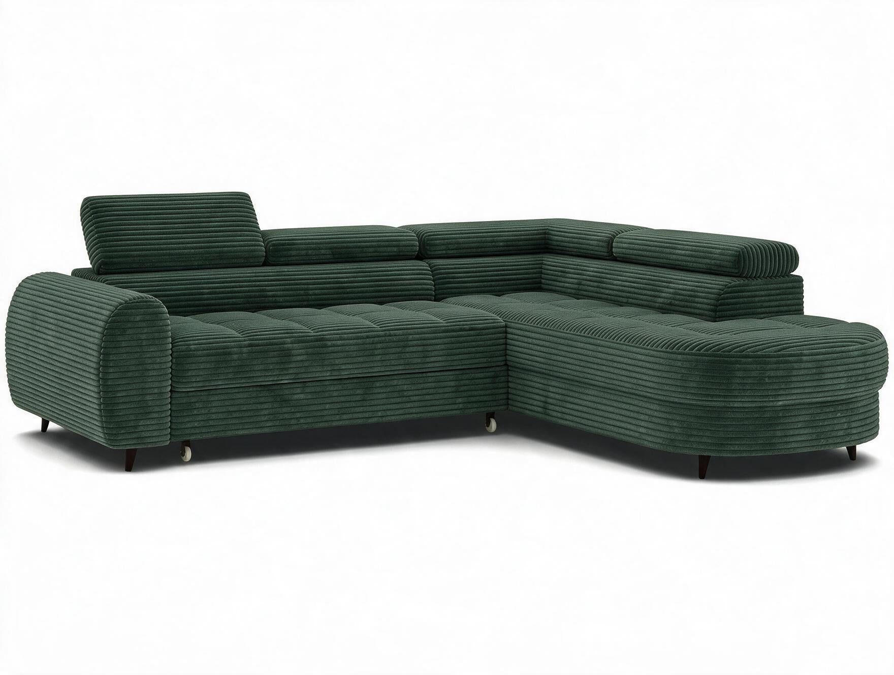 Canapé d'angle convertible design ALESIA avec coffre de rangement - Velours côtelé épais vert - vue 4
