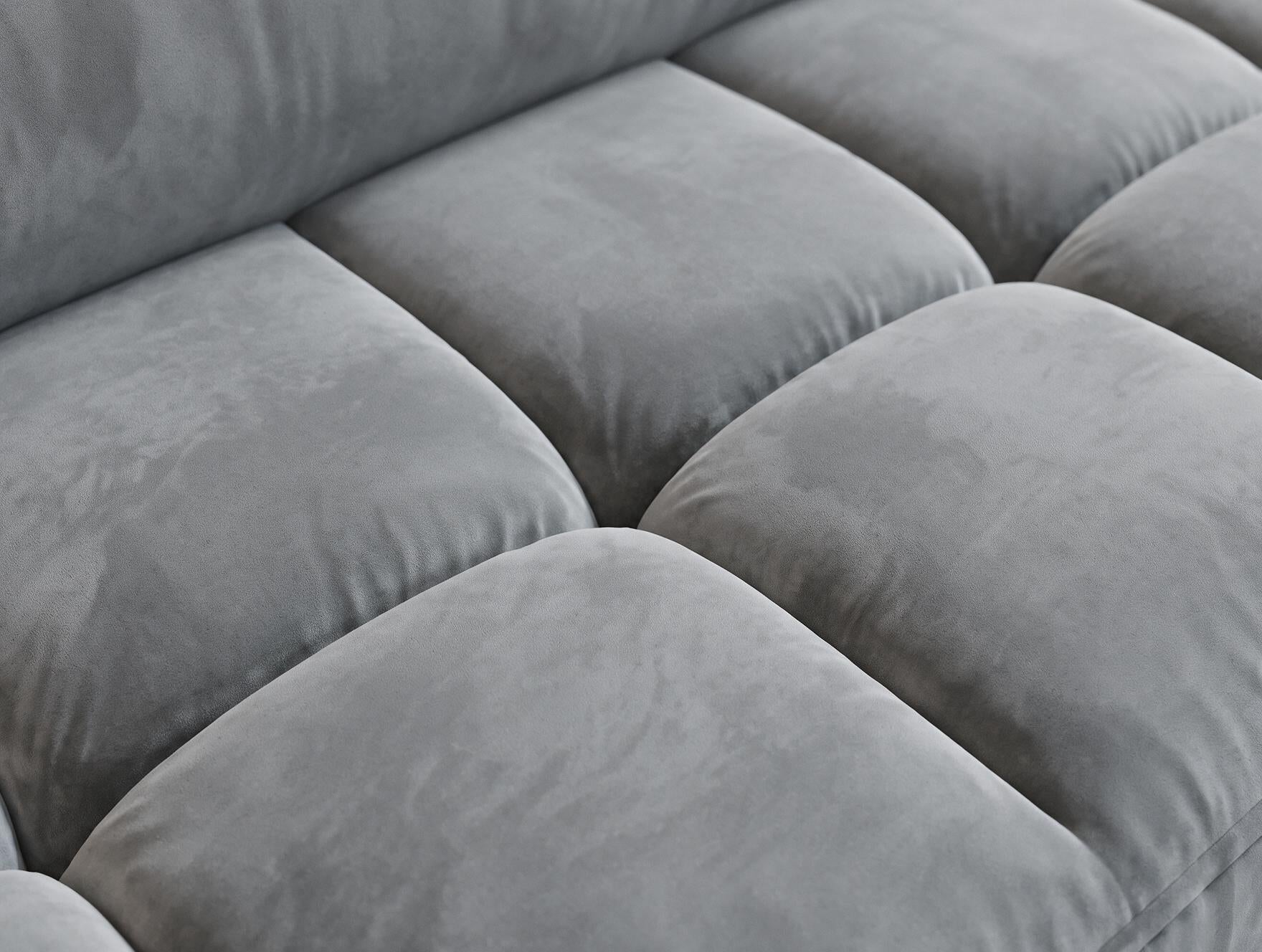 Canapé d'angle convertible design ALESIA avec coffre de rangement - Velours gris clair - vue 10