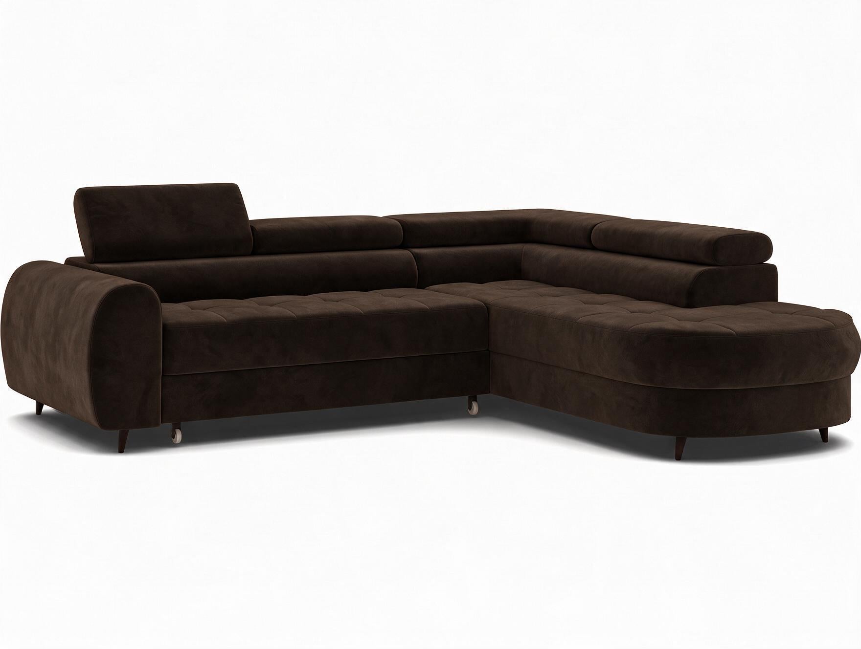 Canapé d'angle convertible design ALESIA avec coffre de rangement - Velours marron foncé - vue 5