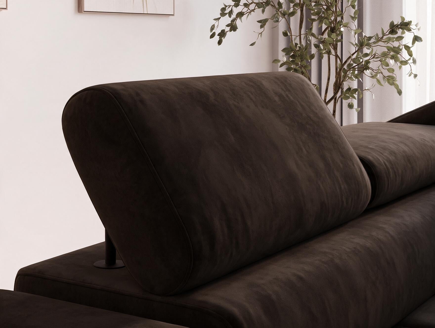 Canapé d'angle convertible design ALESIA avec coffre de rangement - Velours marron foncé - vue 7