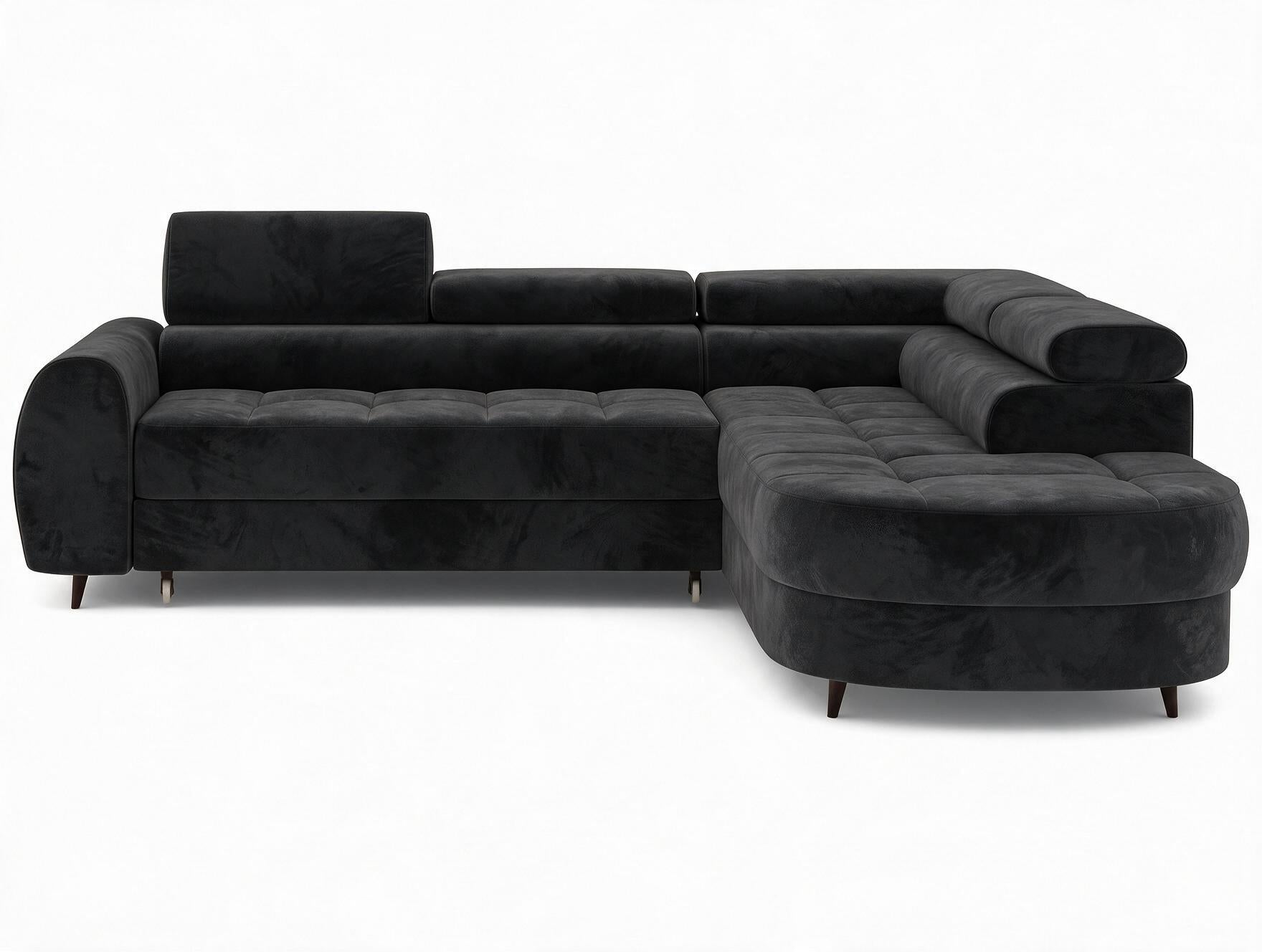 Canapé d'angle convertible design ALESIA avec coffre de rangement - Velours noir - vue 1