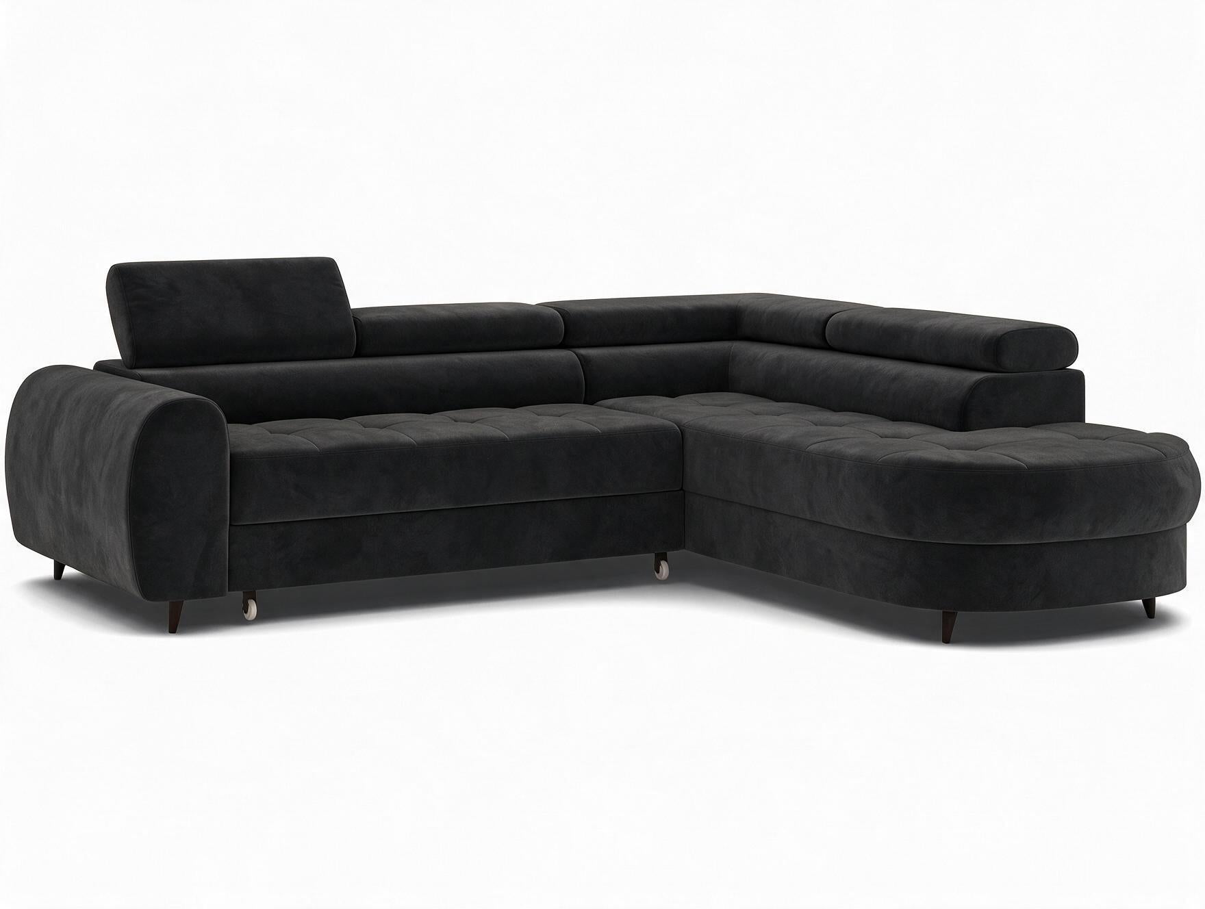 Canapé d'angle convertible design ALESIA avec coffre de rangement - Velours noir - vue 5
