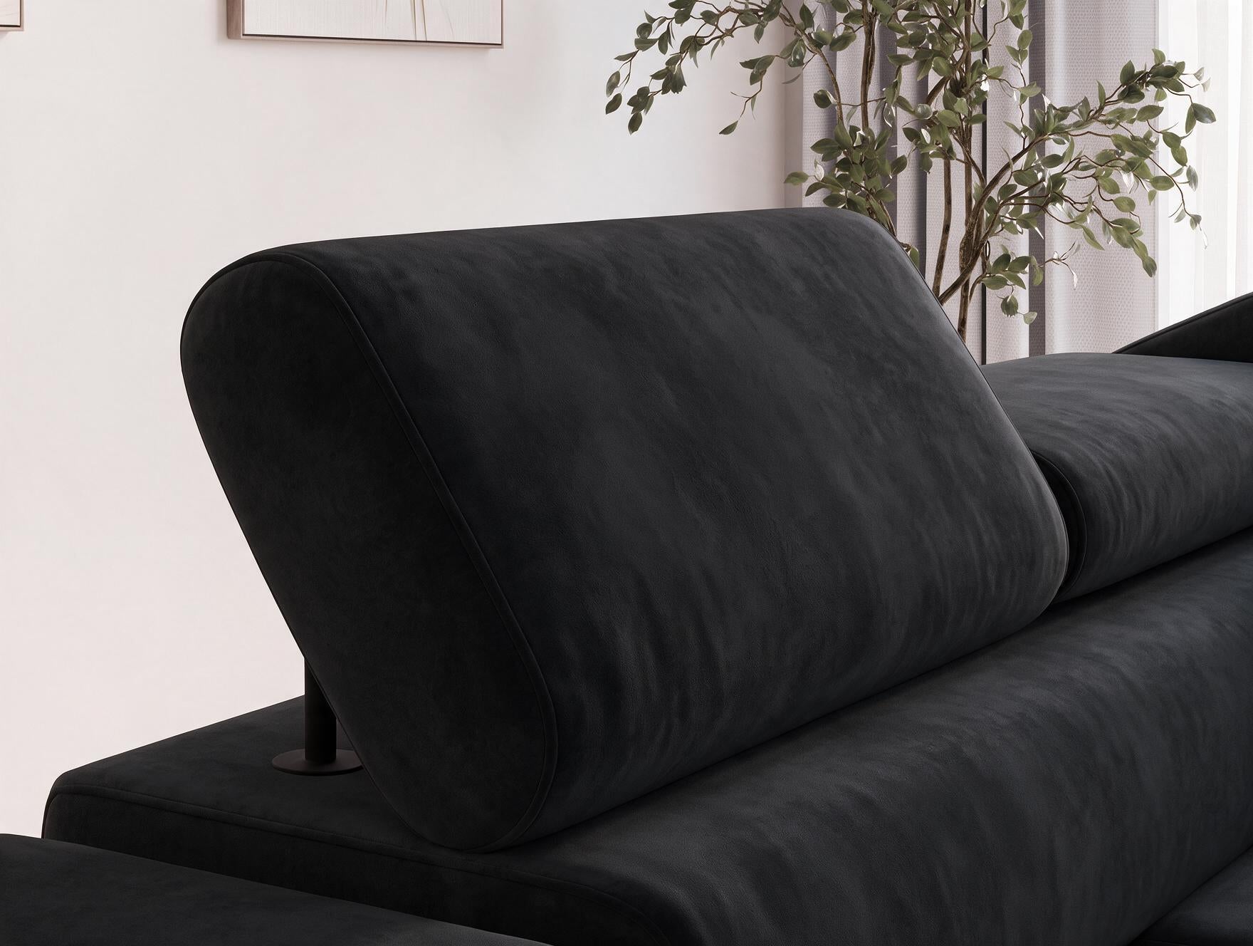 Canapé d'angle convertible design ALESIA avec coffre de rangement - Velours noir - vue 7