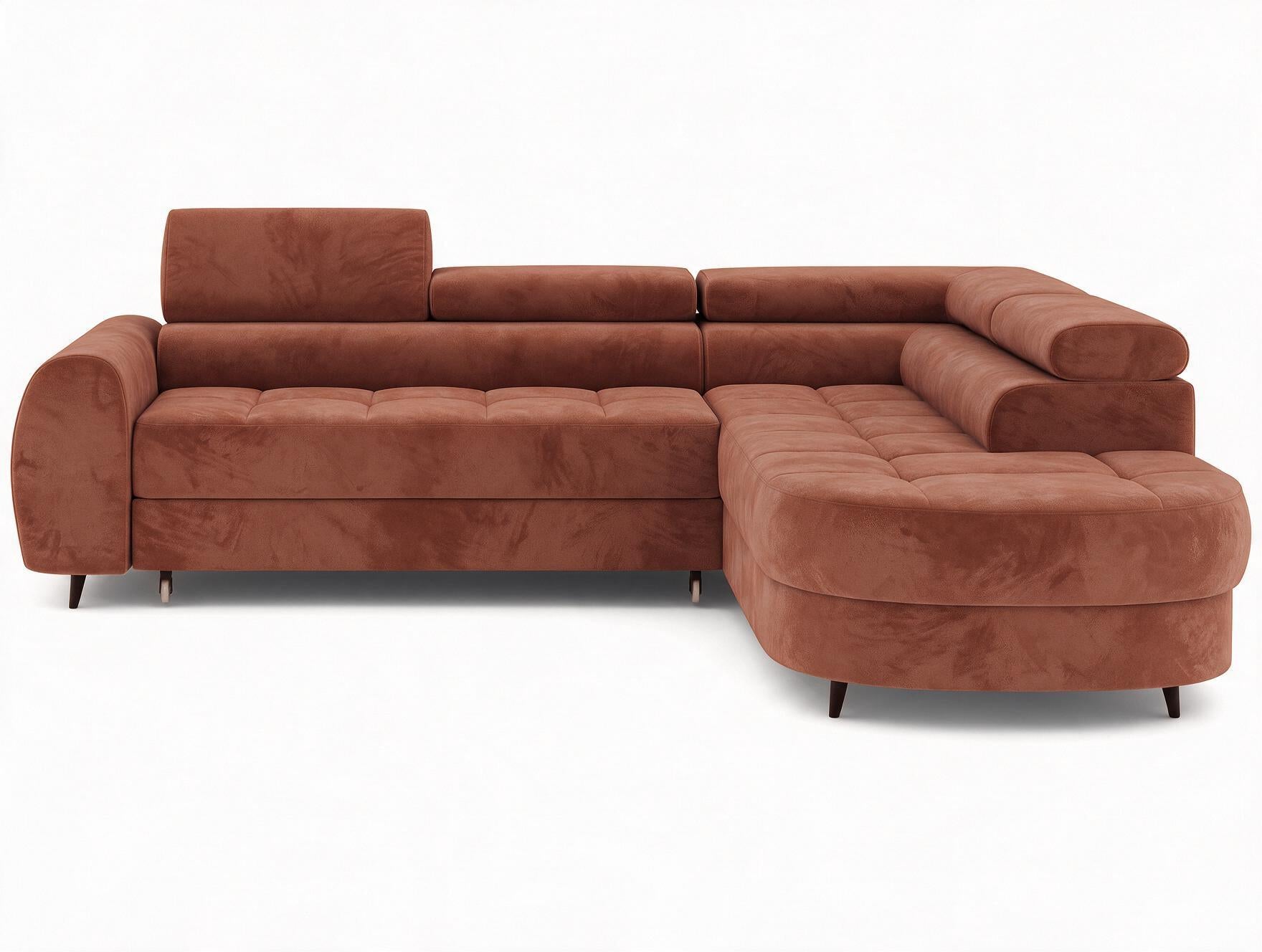 Canapé d'angle convertible design ALESIA avec coffre de rangement - Velours terracotta - vue 1