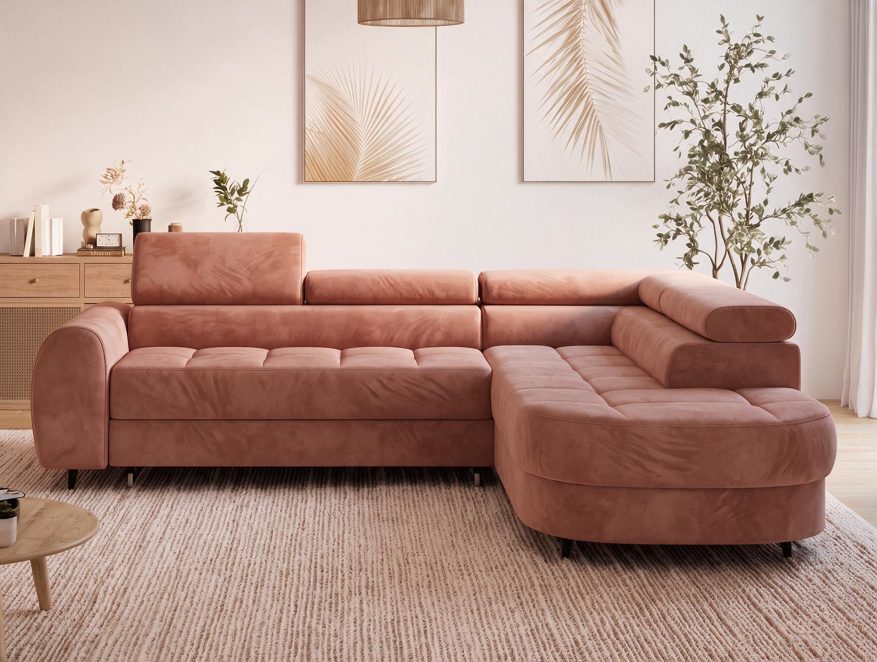Canapé d'angle convertible design ALESIA avec coffre de rangement - Velours terracotta - vue 3
