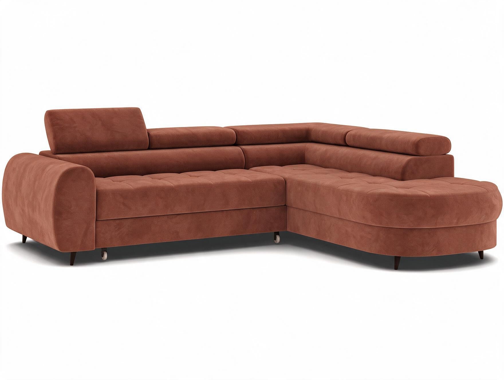 Canapé d'angle convertible design ALESIA avec coffre de rangement - Velours terracotta - vue 5
