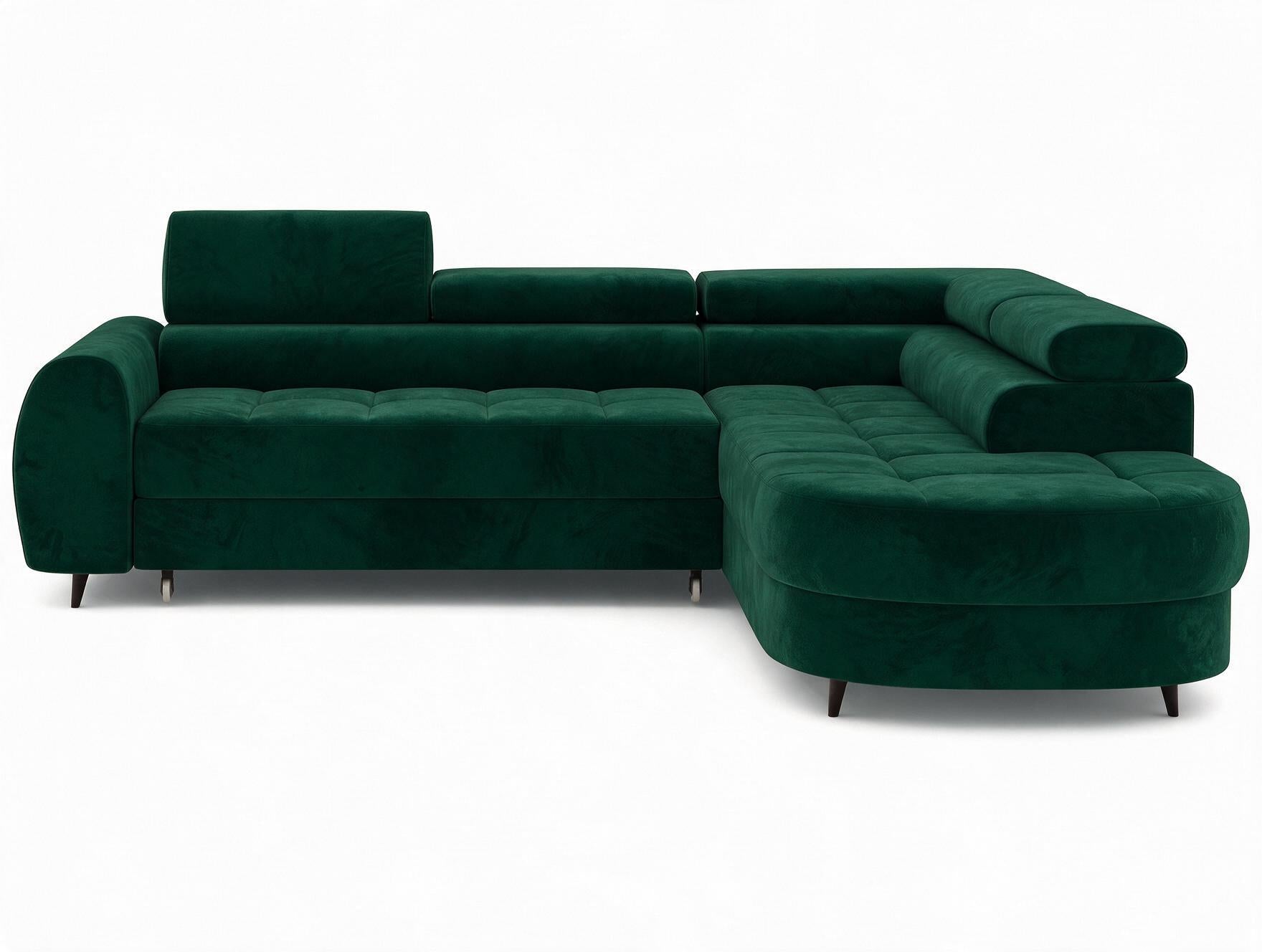 Canapé d'angle convertible design ALESIA avec coffre de rangement - Velours vert sapin - vue 1