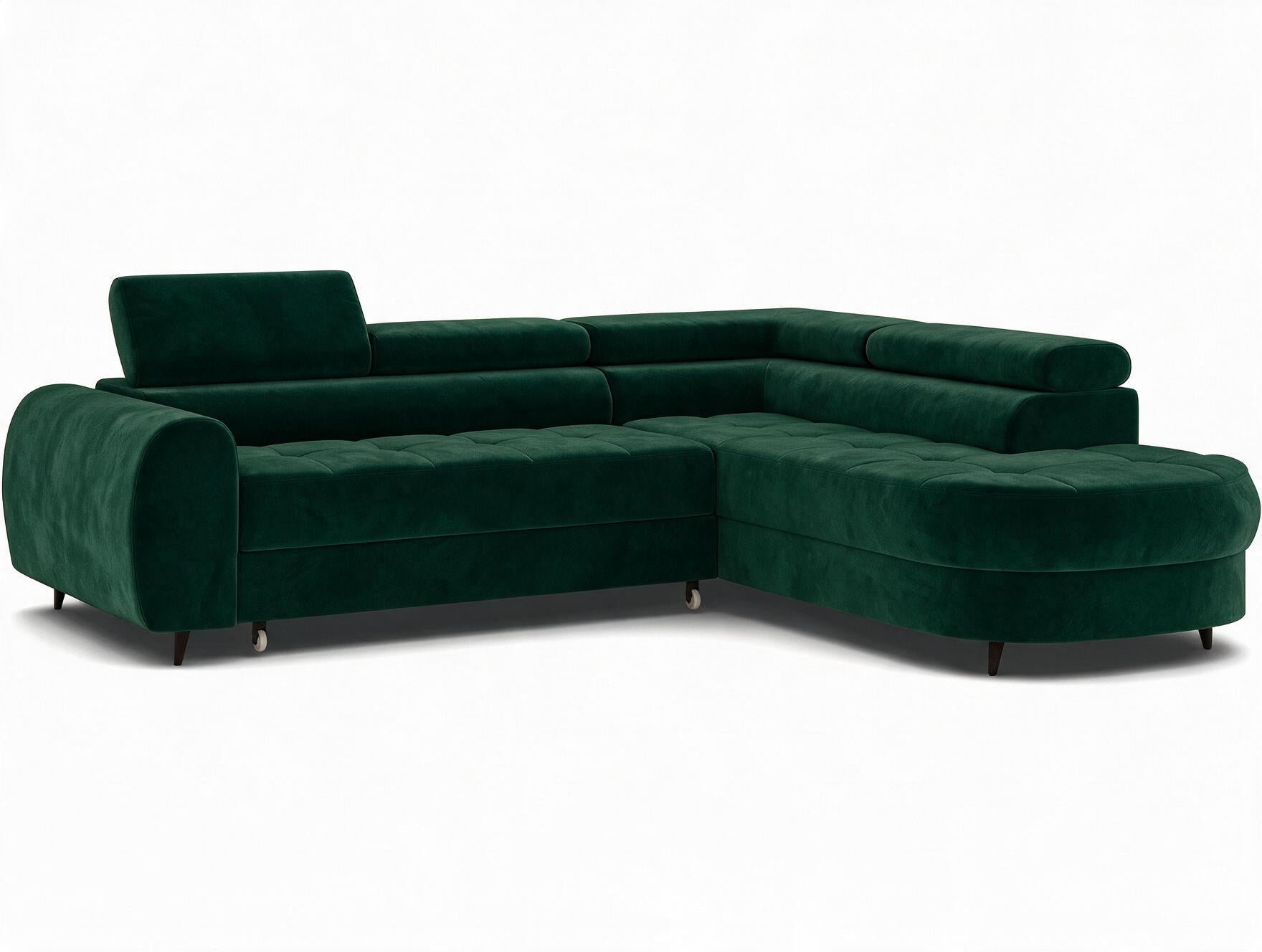 Canapé d'angle convertible design ALESIA avec coffre de rangement - Velours vert sapin - vue 5