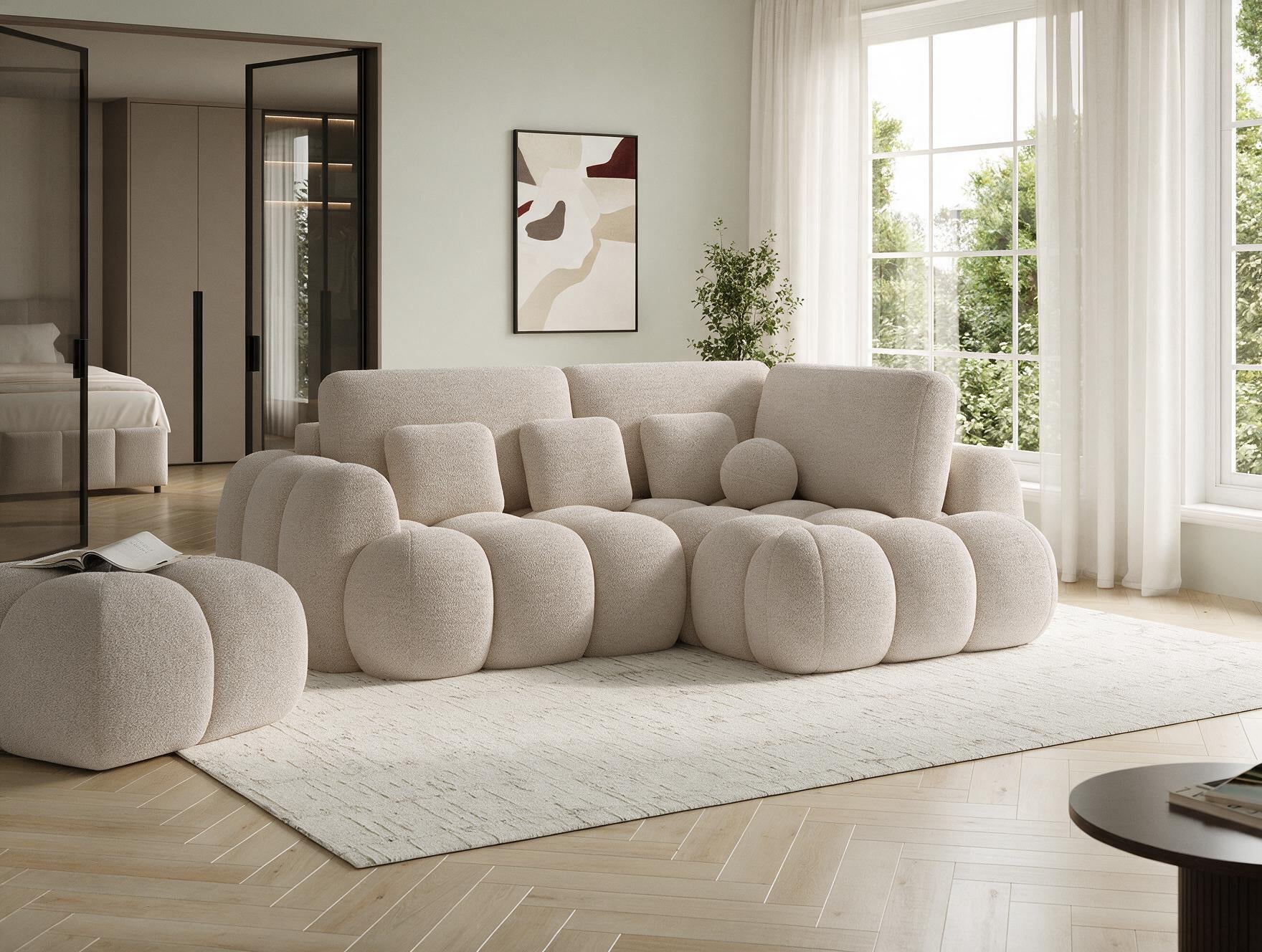Canapé d'angle convertible design AUBER avec coffre de rangement - Bouclette chinée beige - vue 5