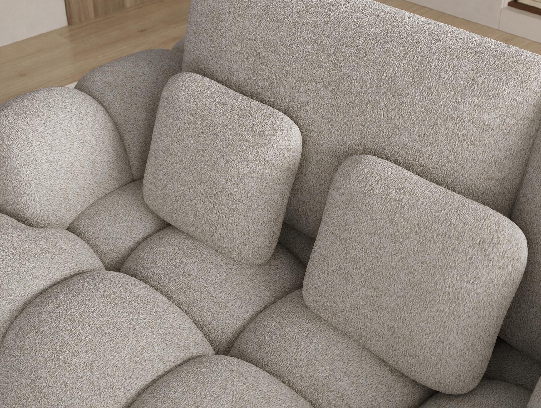 Canapé d'angle convertible design AUBER avec coffre de rangement - Bouclette chinée beige - vue 7