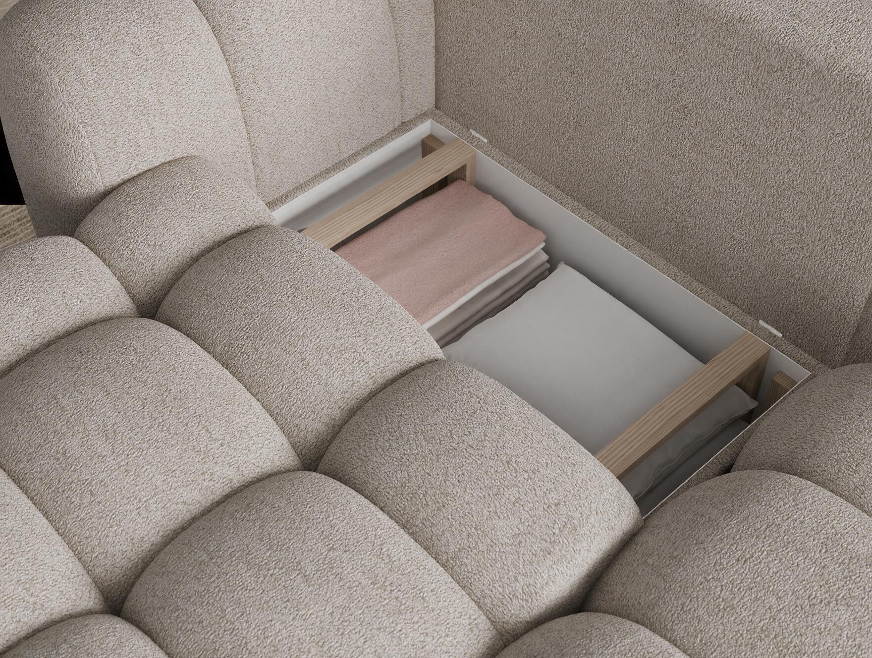 Canapé d'angle convertible design AUBER avec coffre de rangement - Bouclette chinée beige - vue 9