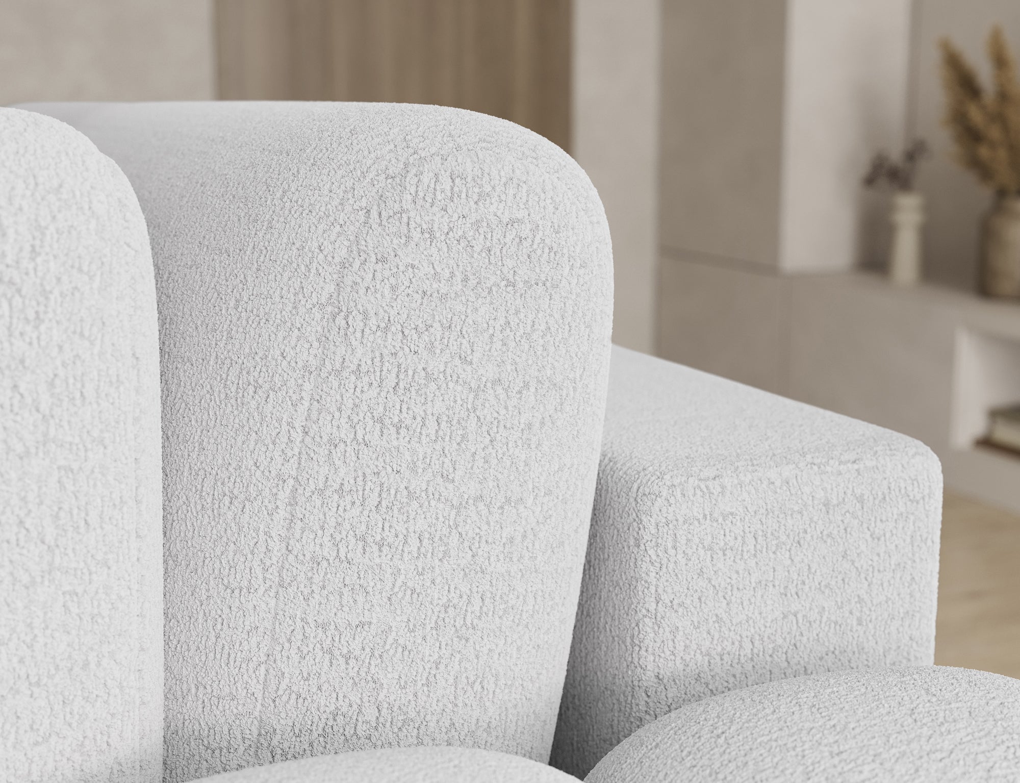 Canapé d'angle convertible design AUBER avec coffre de rangement - Bouclette chinée crème - vue 13
