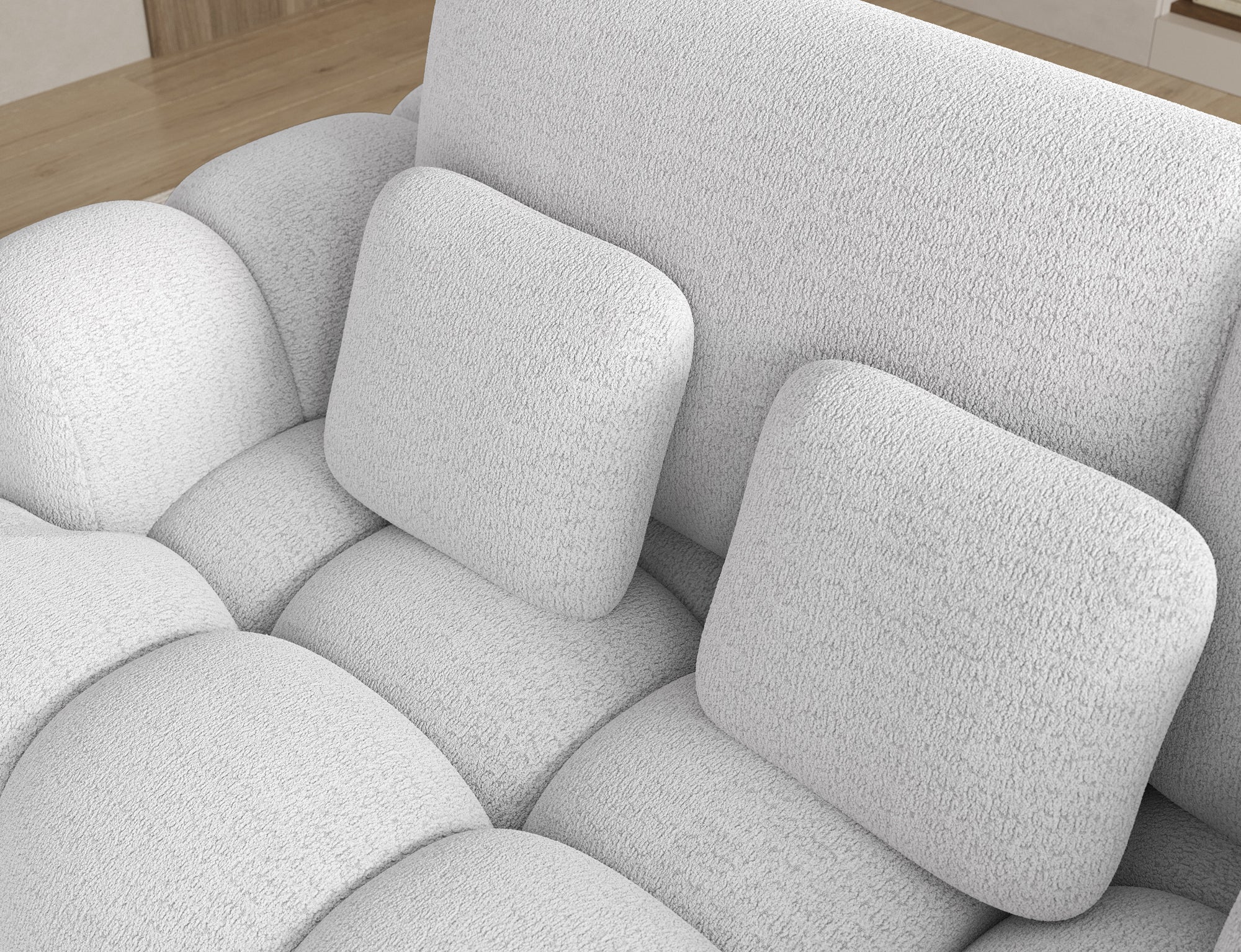 Canapé d'angle convertible design AUBER avec coffre de rangement - Bouclette chinée crème - vue 7