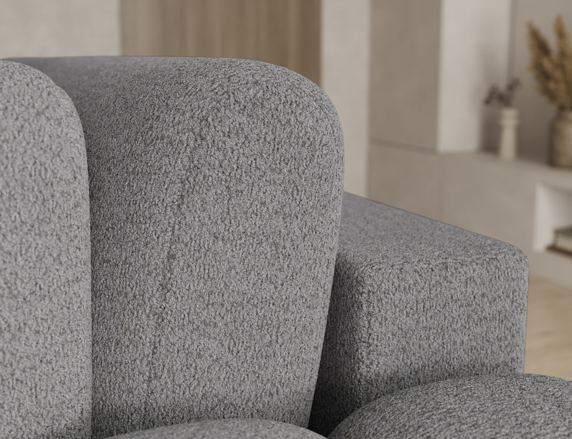Canapé d'angle convertible design AUBER avec coffre de rangement - Bouclette chinée gris - vue 13