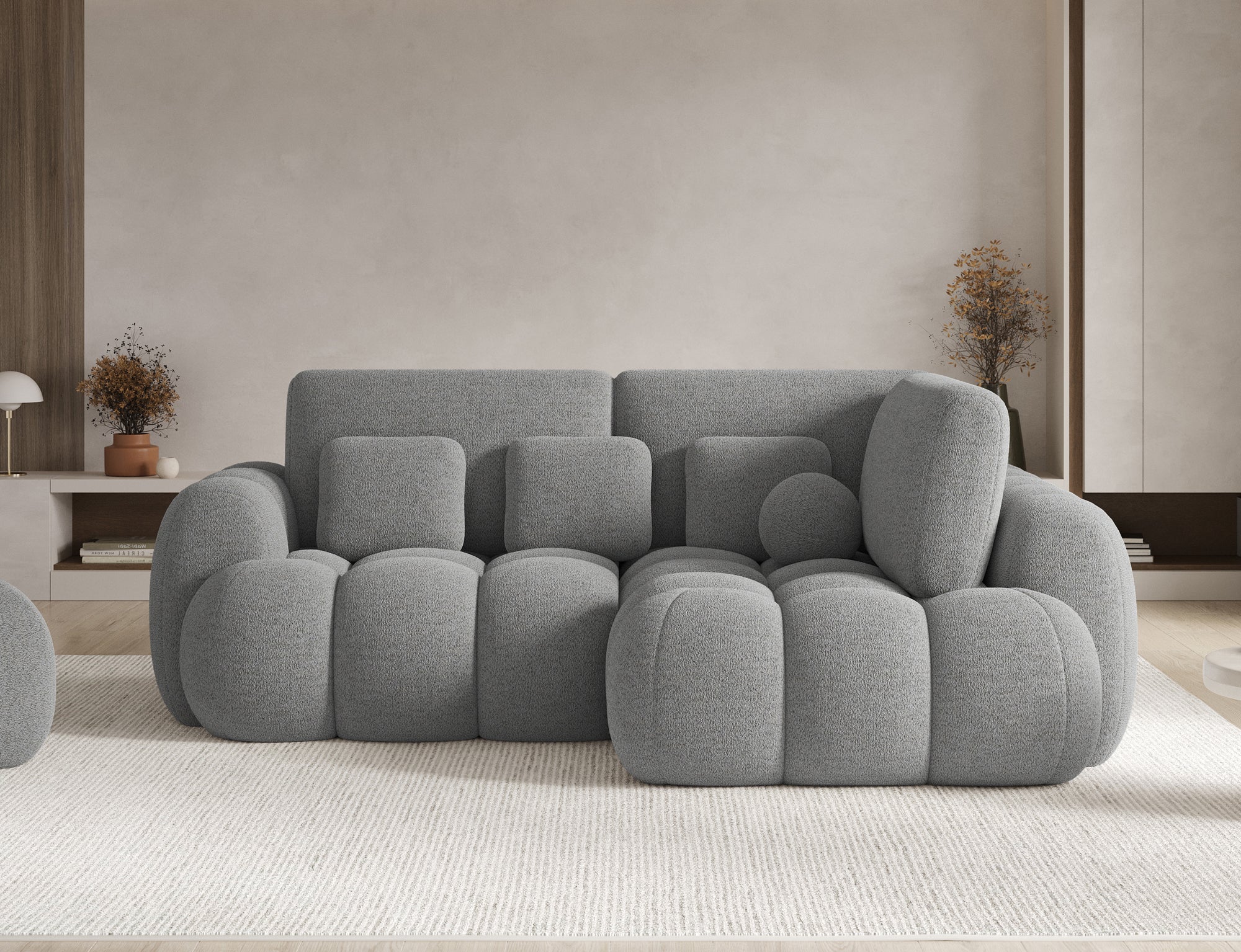Canapé d'angle convertible design AUBER avec coffre de rangement - Bouclette chinée gris - vue 3