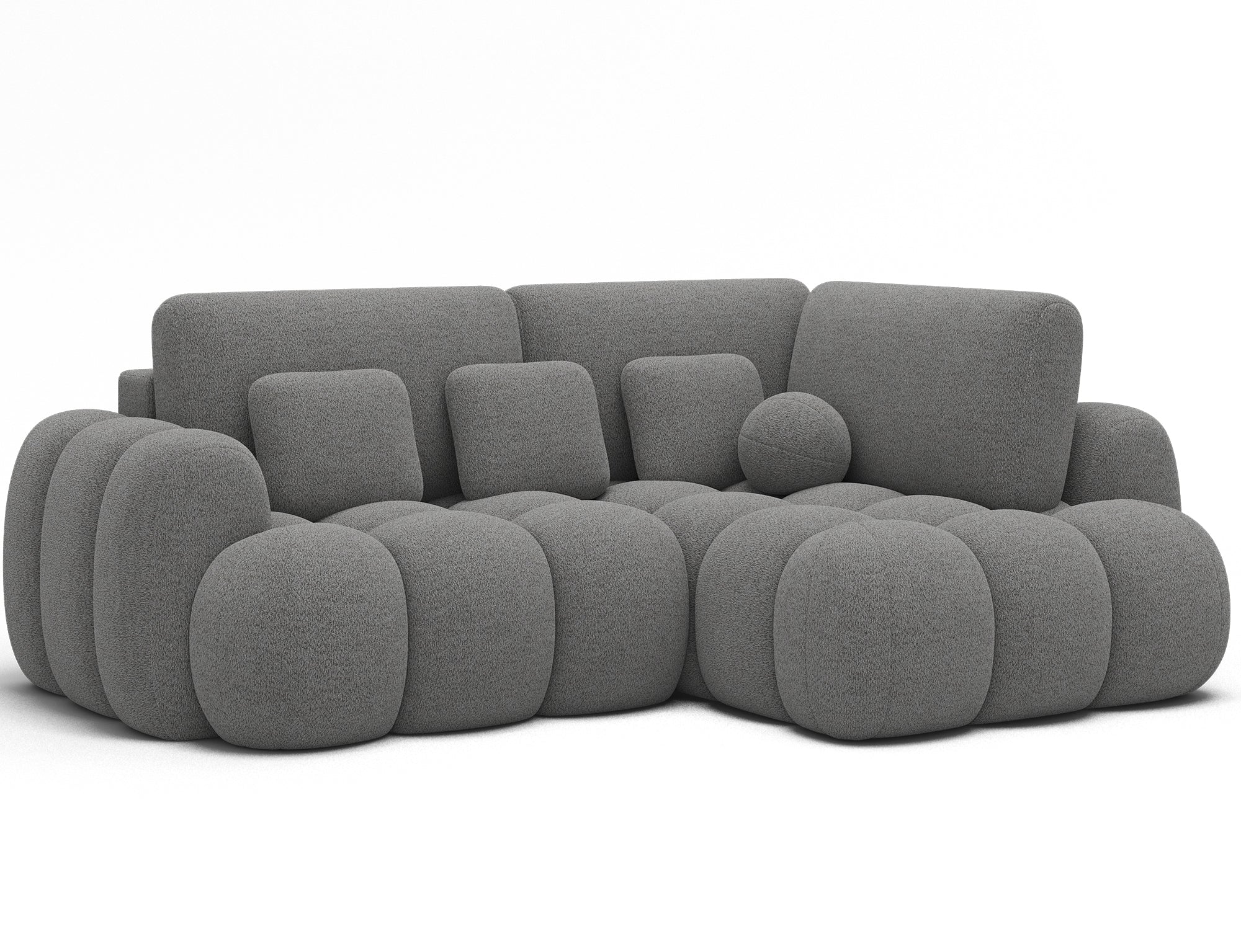 Canapé d'angle convertible design AUBER avec coffre de rangement - Bouclette chinée gris - vue 4