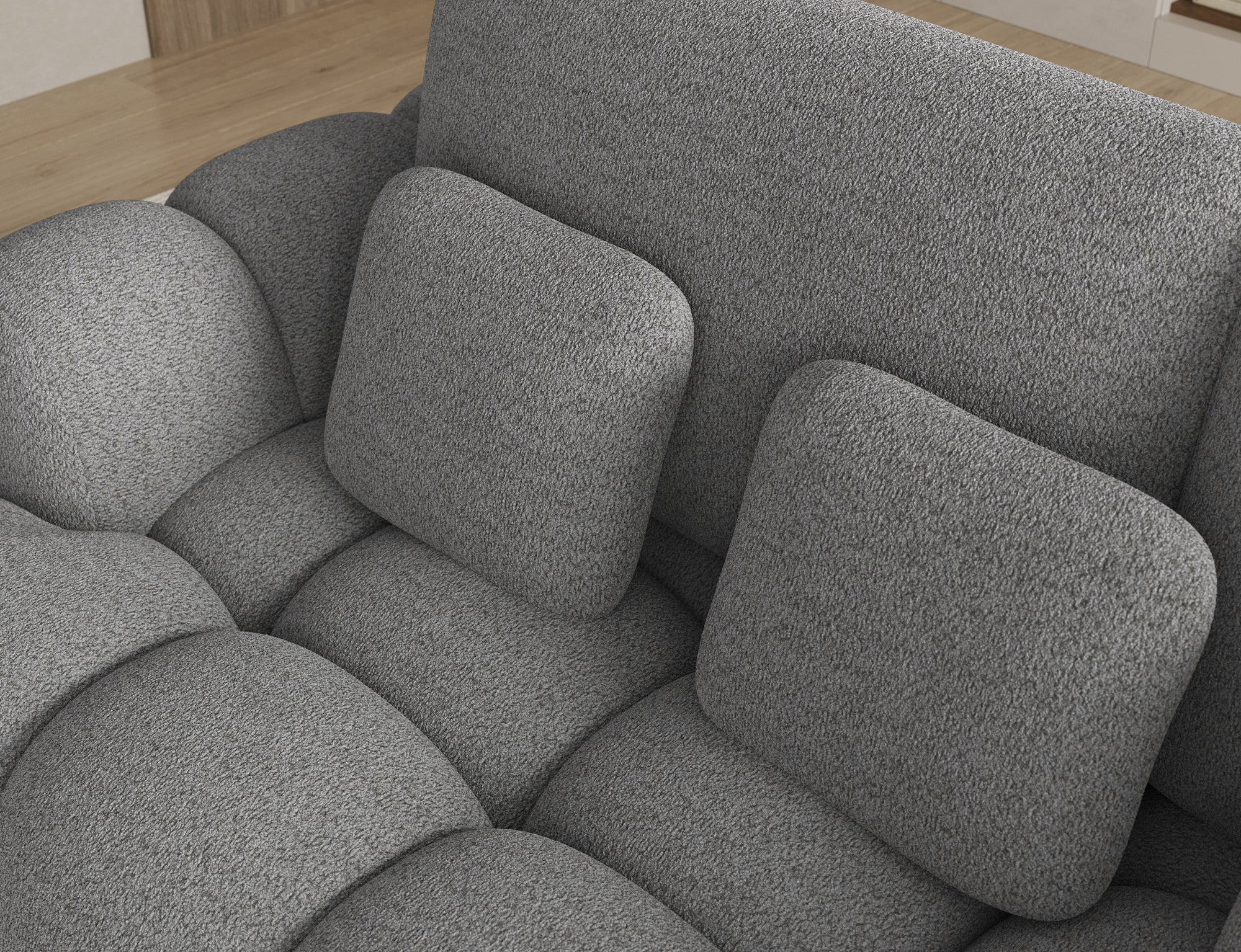 Canapé d'angle convertible design AUBER avec coffre de rangement - Bouclette chinée gris - vue 7