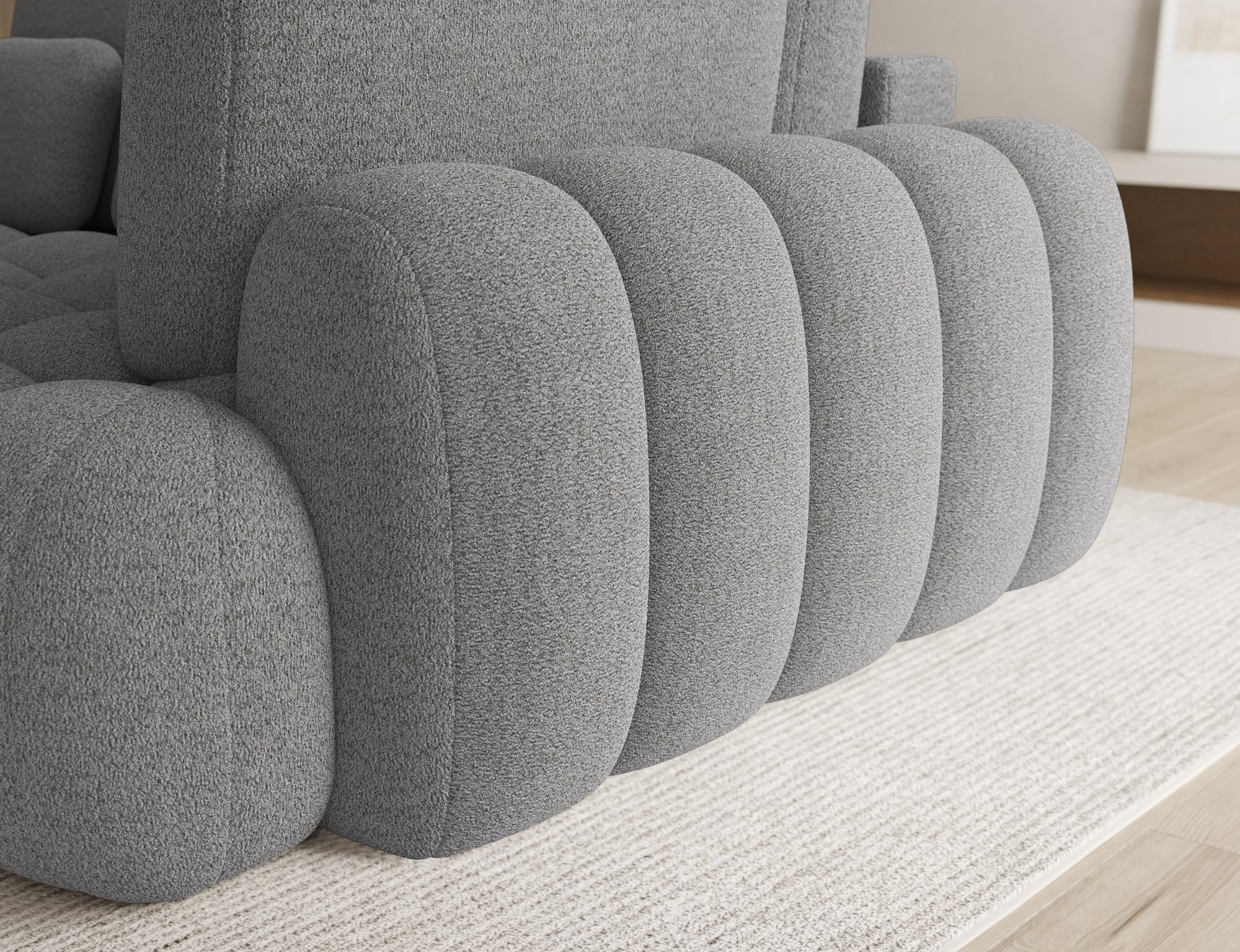 Canapé d'angle convertible design AUBER avec coffre de rangement - Bouclette chinée gris - vue 8