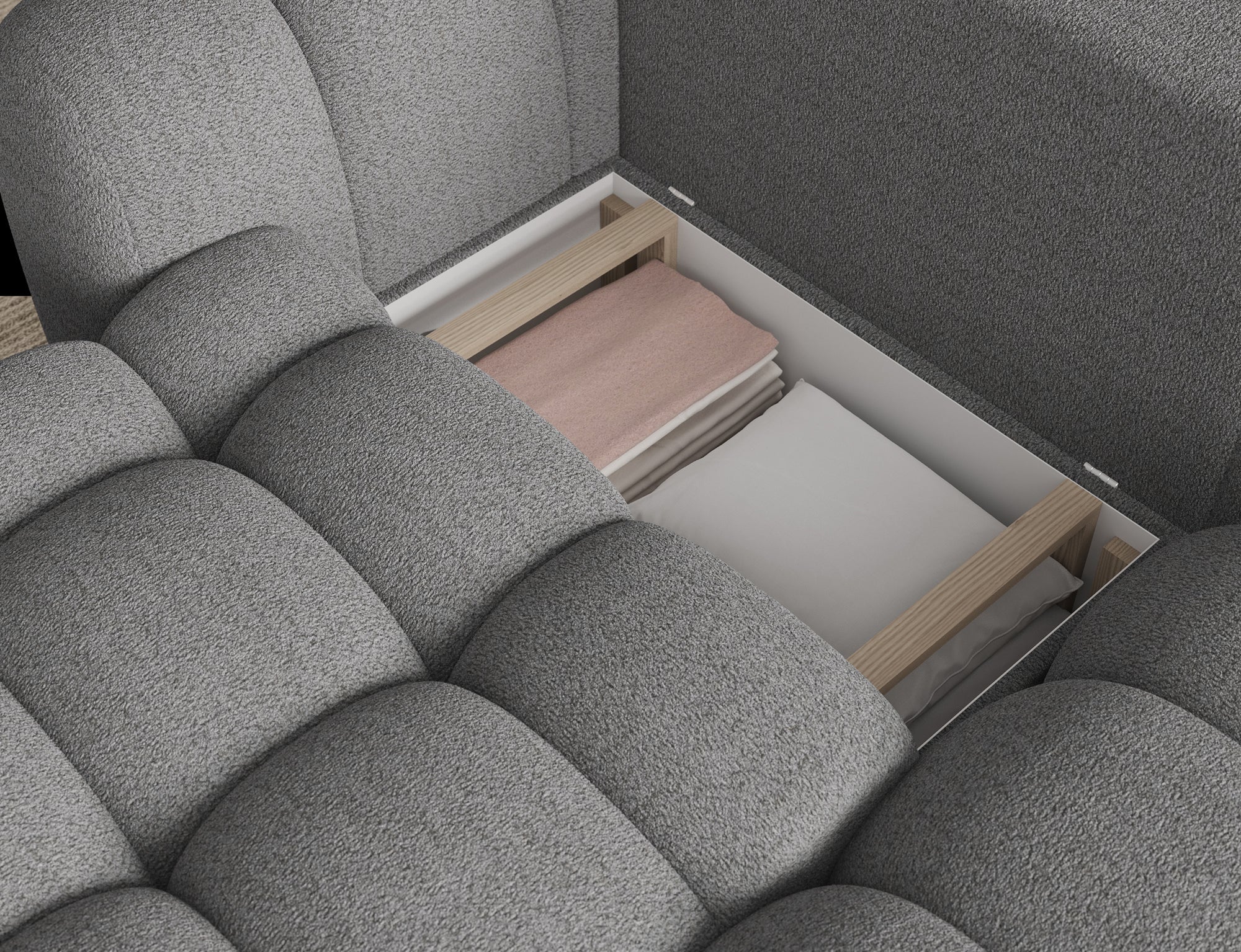 Canapé d'angle convertible design AUBER avec coffre de rangement - Bouclette chinée gris - vue 9
