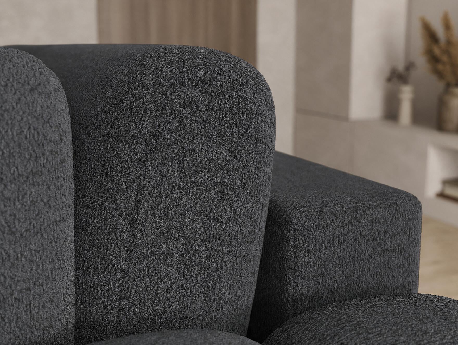 Canapé d'angle convertible design AUBER avec coffre de rangement - Bouclette chinée gris foncé - vue 13