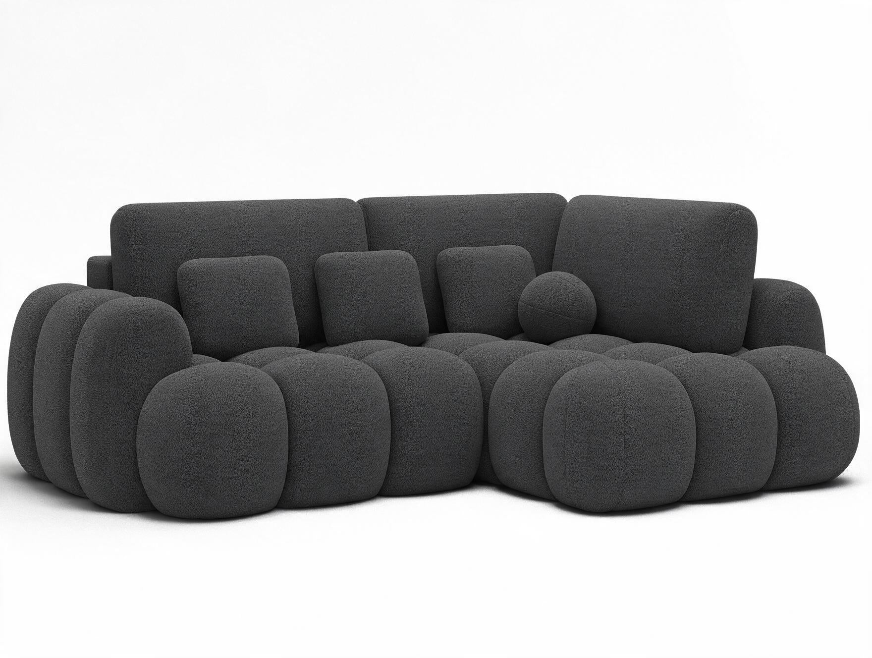 Canapé d'angle convertible design AUBER avec coffre de rangement - Bouclette chinée gris foncé - vue 4