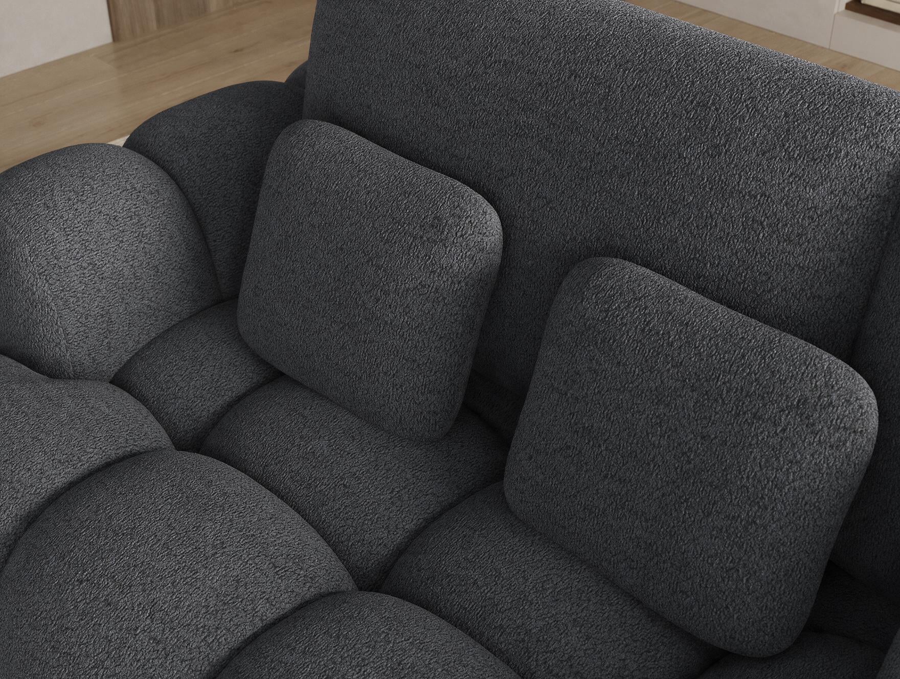 Canapé d'angle convertible design AUBER avec coffre de rangement - Bouclette chinée gris foncé - vue 7