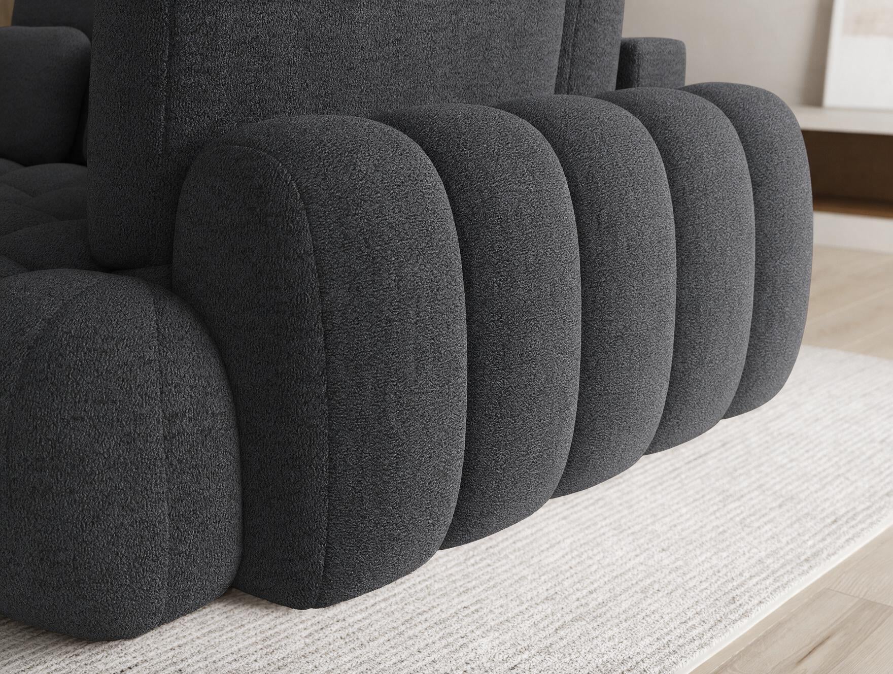 Canapé d'angle convertible design AUBER avec coffre de rangement - Bouclette chinée gris foncé - vue 8