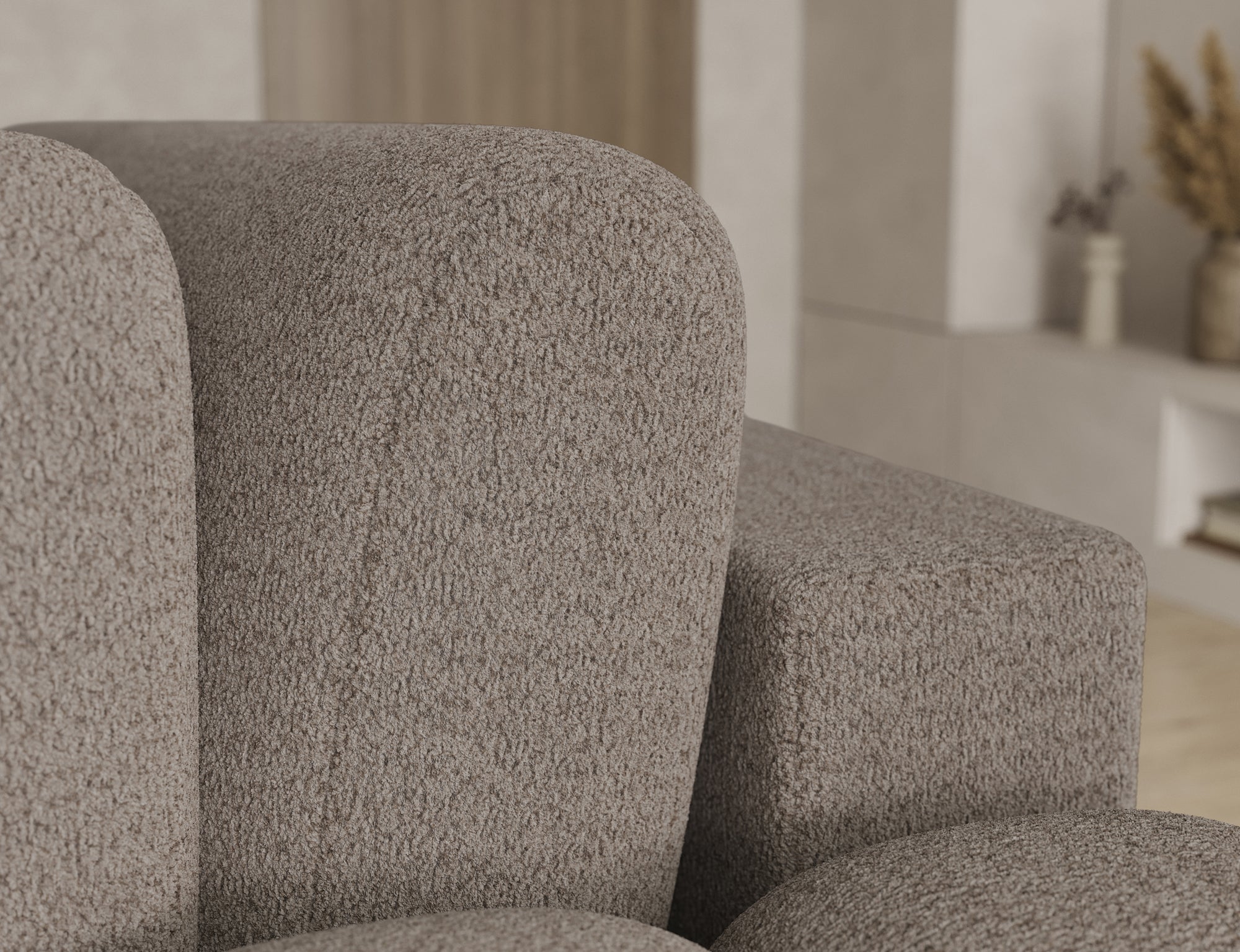 Canapé d'angle convertible design AUBER avec coffre de rangement - Bouclette chinée taupe - vue 13