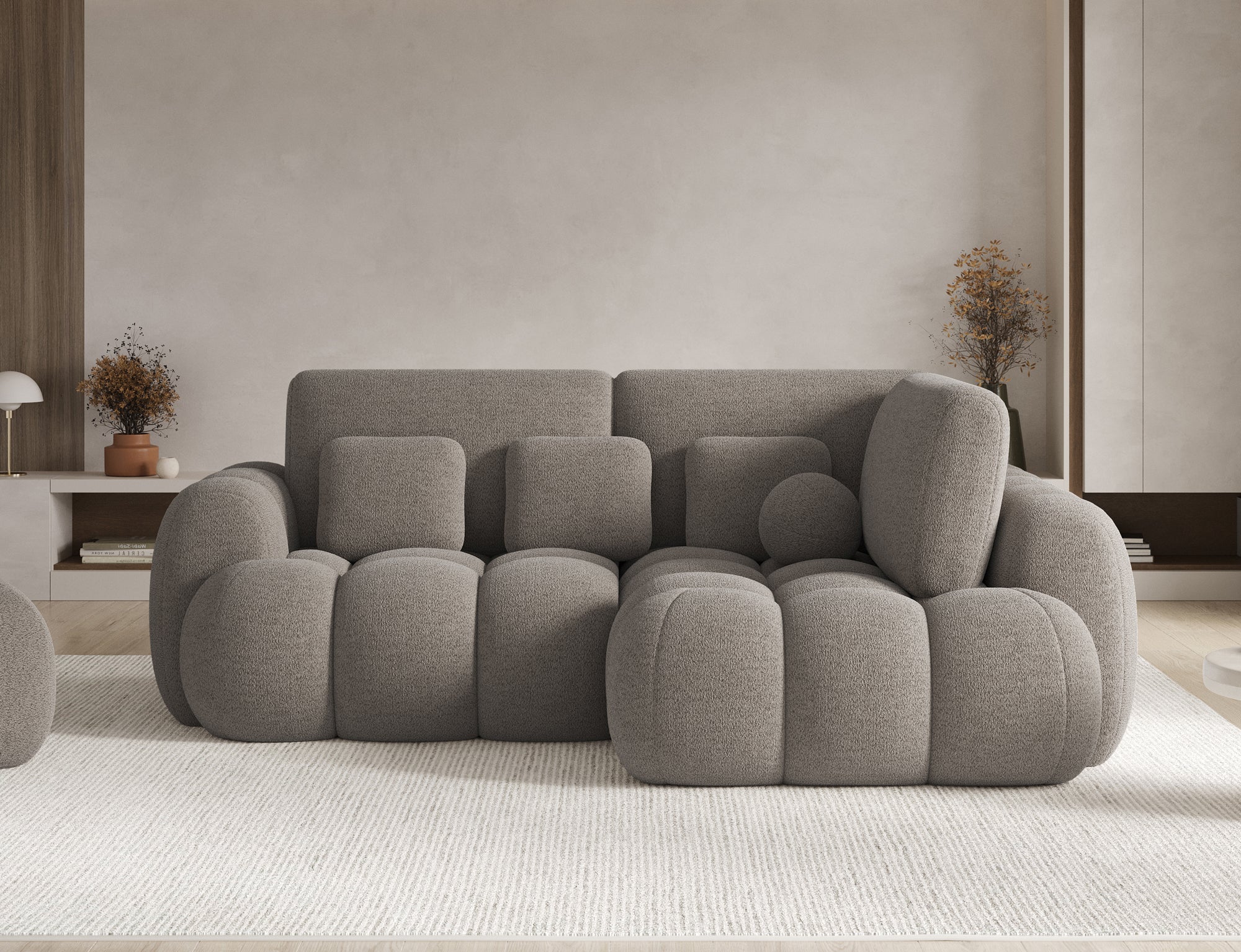 Canapé d'angle convertible design AUBER avec coffre de rangement - Bouclette chinée taupe - vue 3