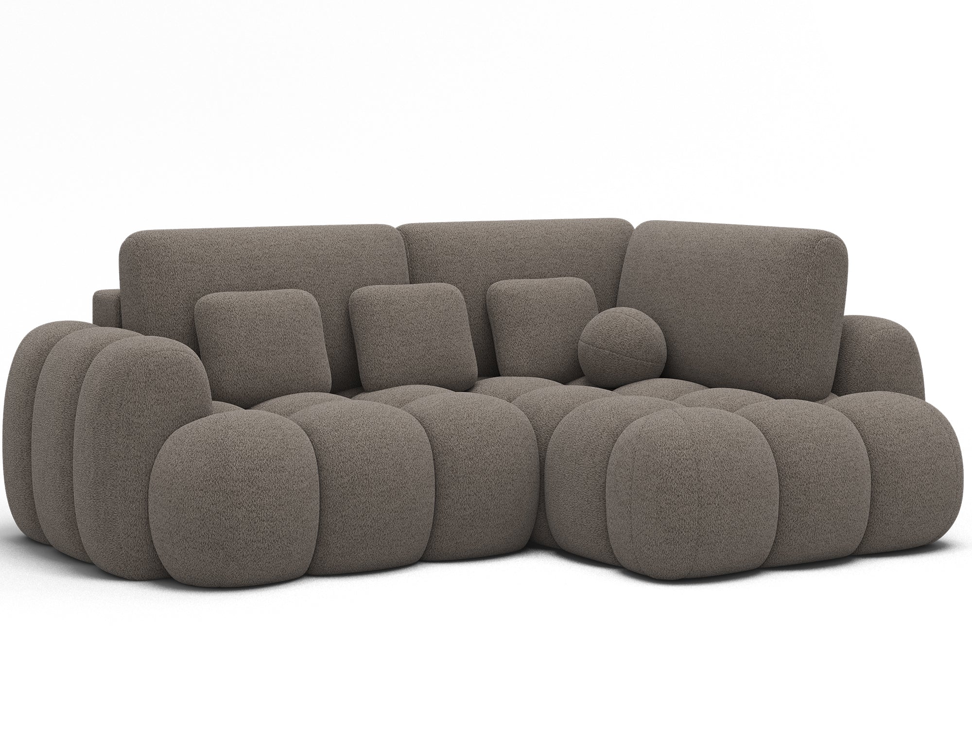 Canapé d'angle convertible design AUBER avec coffre de rangement - Bouclette chinée taupe - vue 4