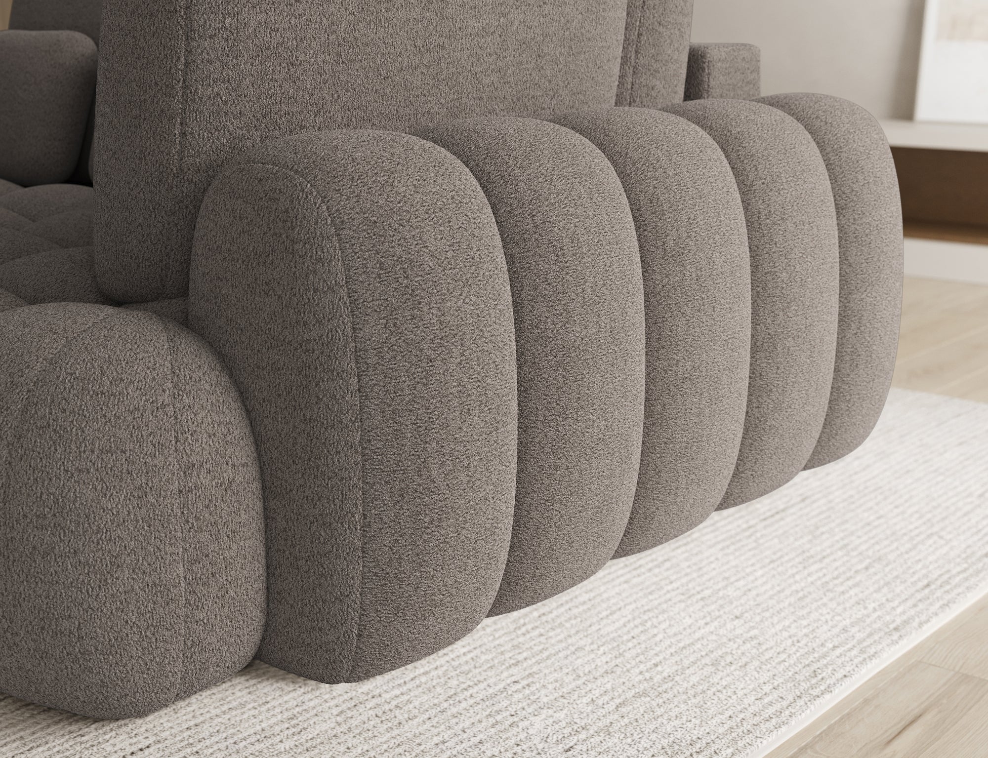 Canapé d'angle convertible design AUBER avec coffre de rangement - Bouclette chinée taupe - vue 8