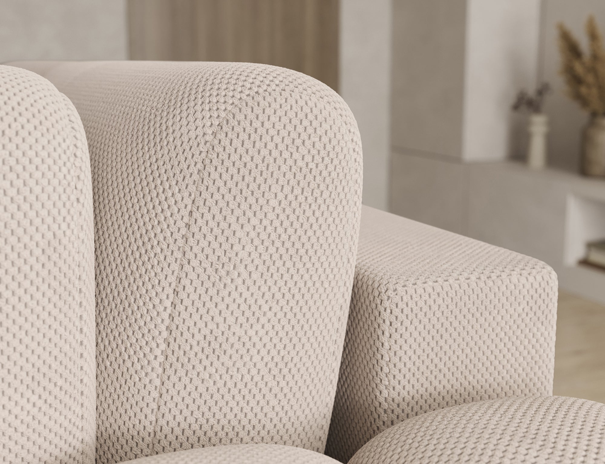 Canapé d'angle convertible design AUBER avec coffre de rangement - Tissu texturé beige - vue 13