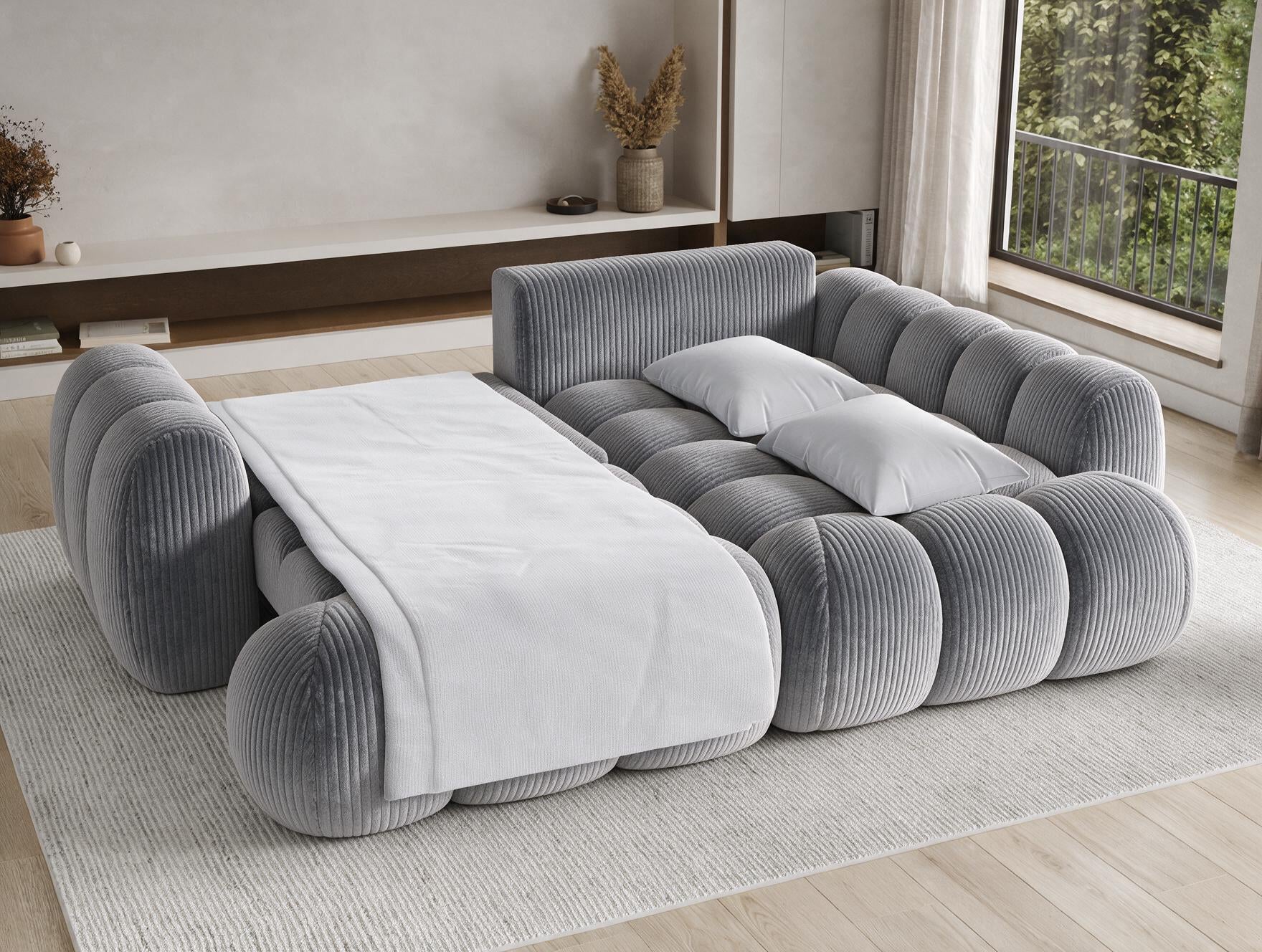 Canapé d'angle convertible design AUBER avec coffre de rangement - Tissu texturé gris foncé - vue 2