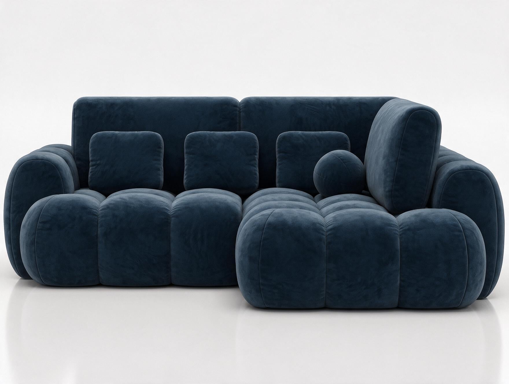Canapé d'angle convertible design AUBER avec coffre de rangement - Velours bleu marine - vue 1