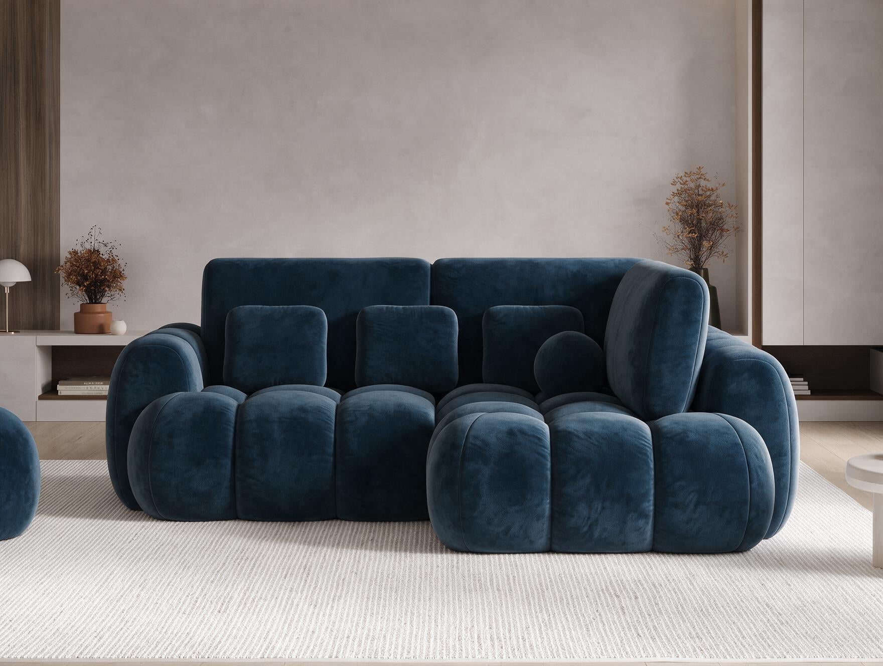 Canapé d'angle convertible design AUBER avec coffre de rangement - Velours bleu marine - vue 3