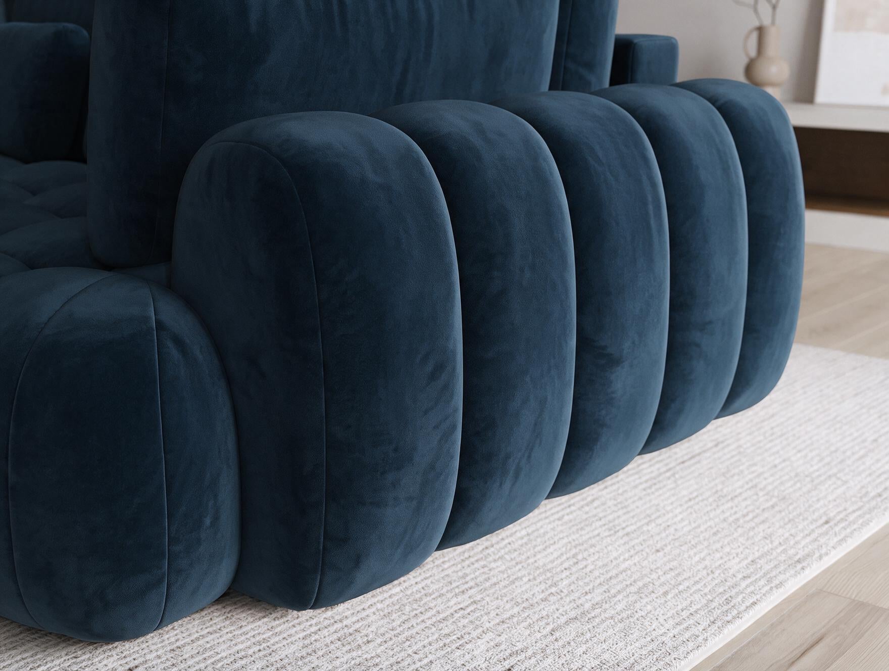 Canapé d'angle convertible design AUBER avec coffre de rangement - Velours bleu marine - vue 8