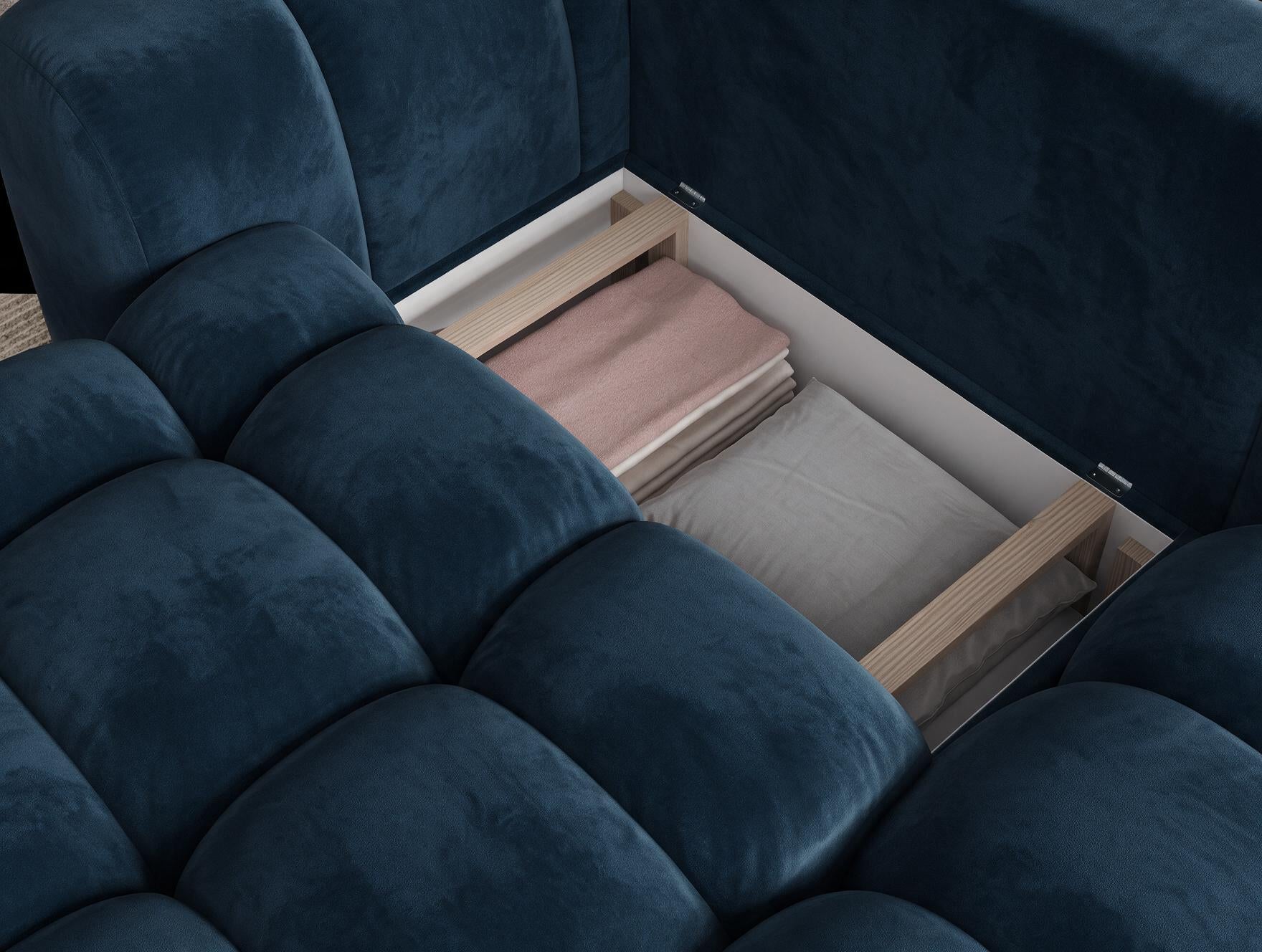 Canapé d'angle convertible design AUBER avec coffre de rangement - Velours bleu marine - vue 9