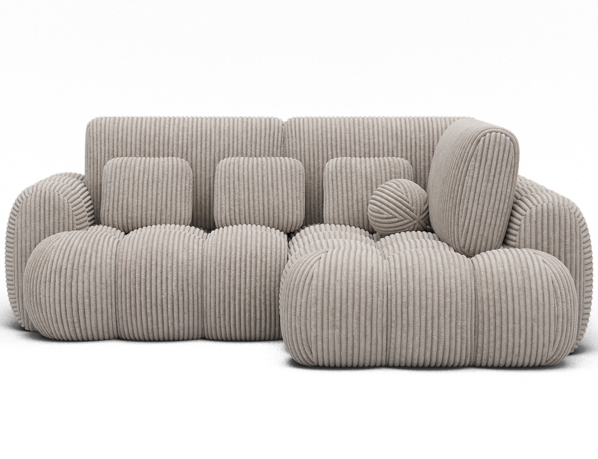 Canapé d'angle convertible design AUBER avec coffre de rangement - Velours côtelé épais beige - vue 1