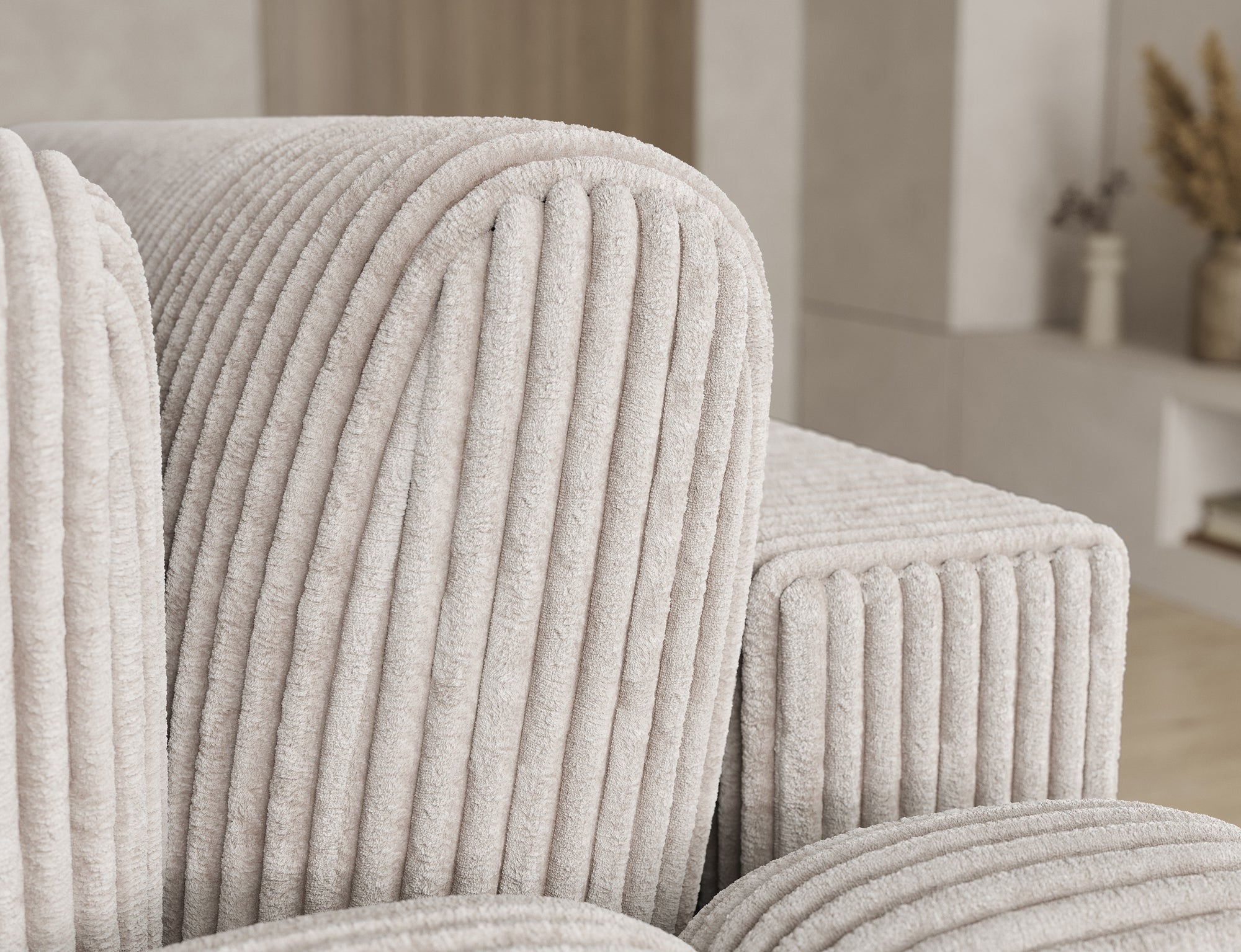 Canapé d'angle convertible design AUBER avec coffre de rangement - Velours côtelé épais beige - vue 13