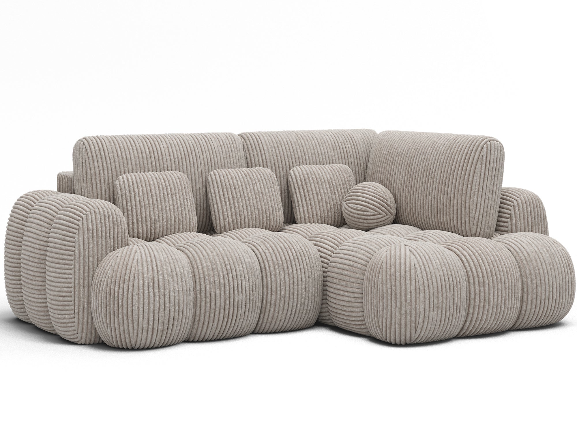 Canapé d'angle convertible design AUBER avec coffre de rangement - Velours côtelé épais beige - vue 4