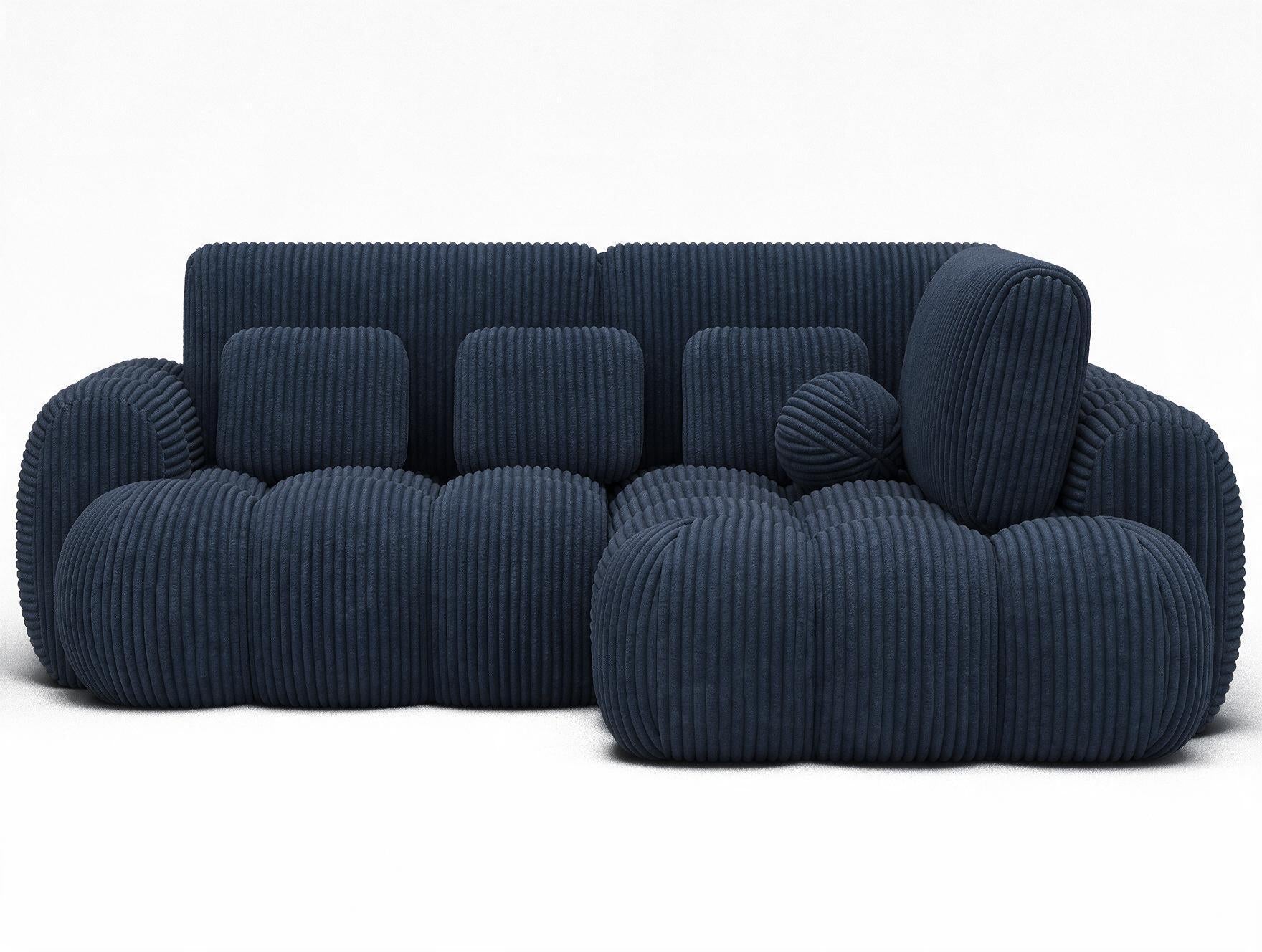 Canapé d'angle convertible design AUBER avec coffre de rangement - Velours côtelé épais bleu - vue 1