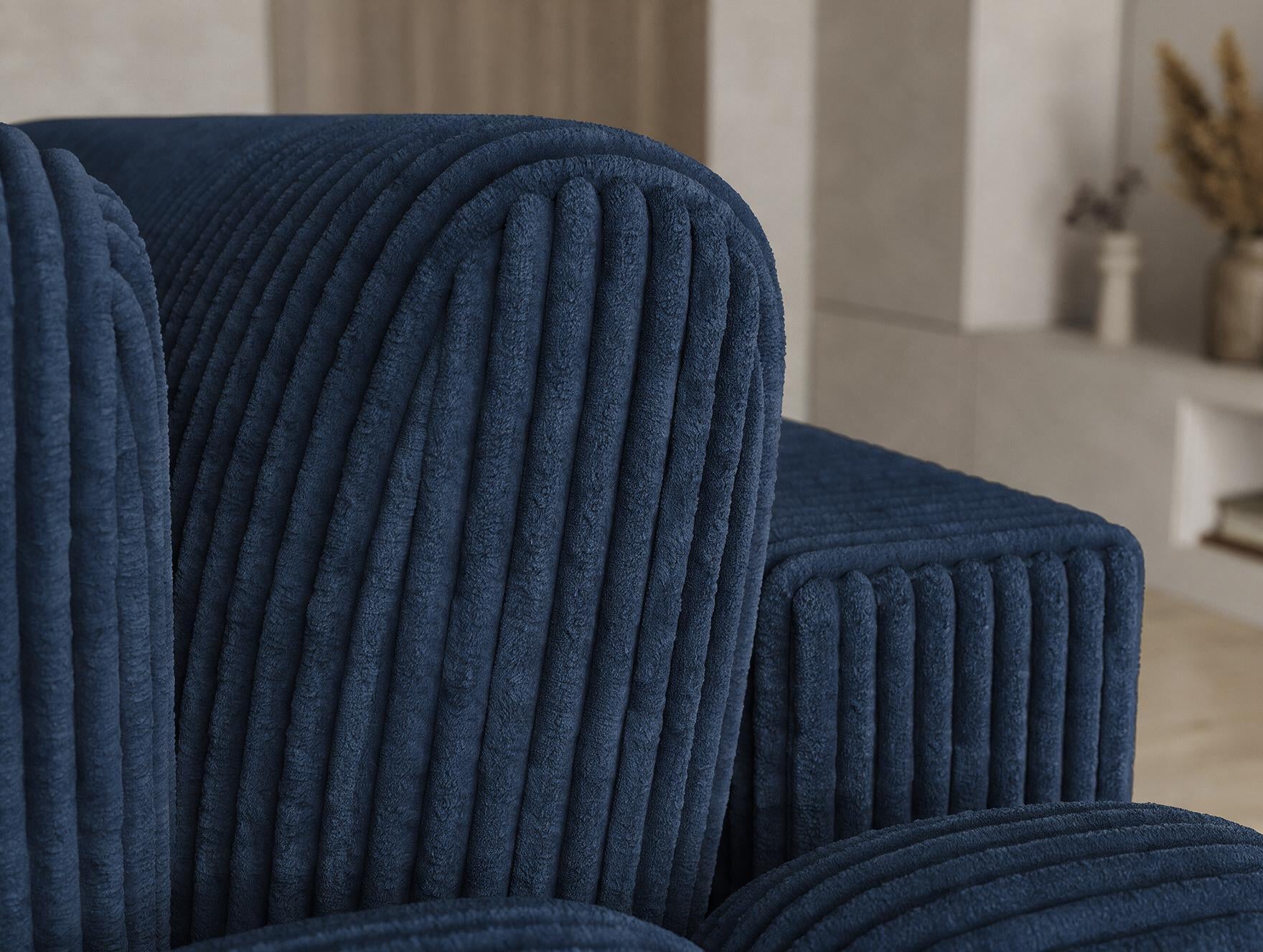 Canapé d'angle convertible design AUBER avec coffre de rangement - Velours côtelé épais bleu - vue 13
