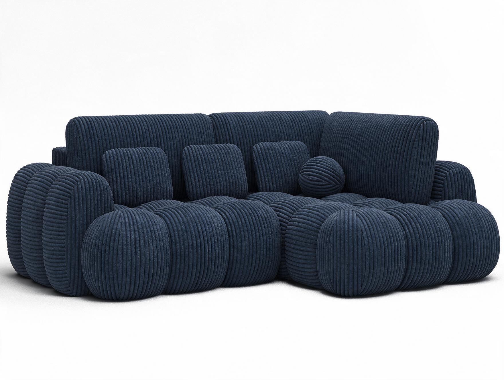 Canapé d'angle convertible design AUBER avec coffre de rangement - Velours côtelé épais bleu - vue 4