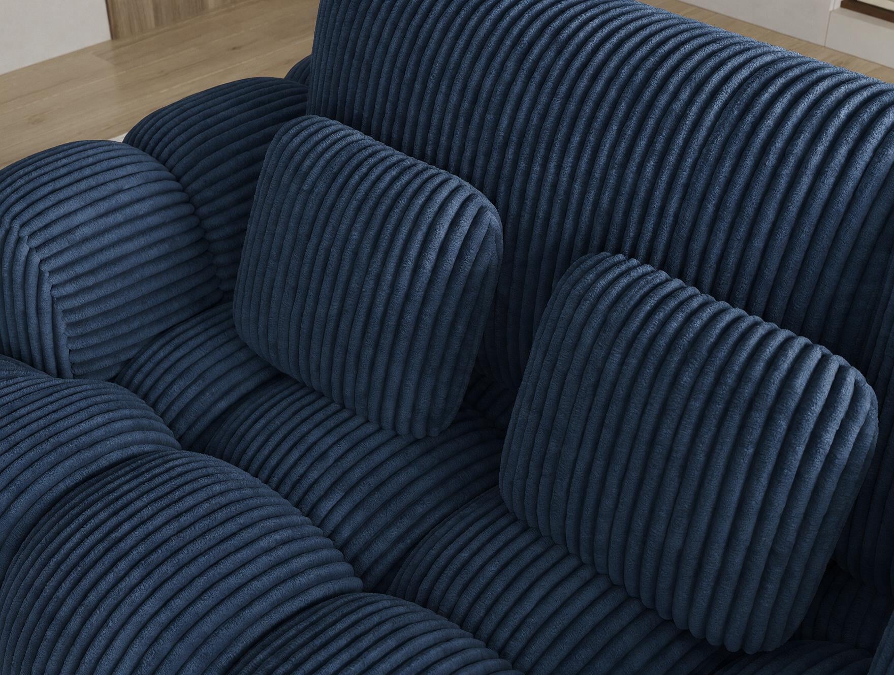 Canapé d'angle convertible design AUBER avec coffre de rangement - Velours côtelé épais bleu - vue 7