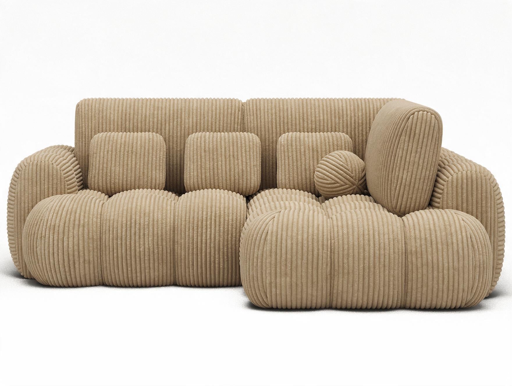 Canapé d'angle convertible design AUBER avec coffre de rangement - Velours côtelé épais camel - vue 1