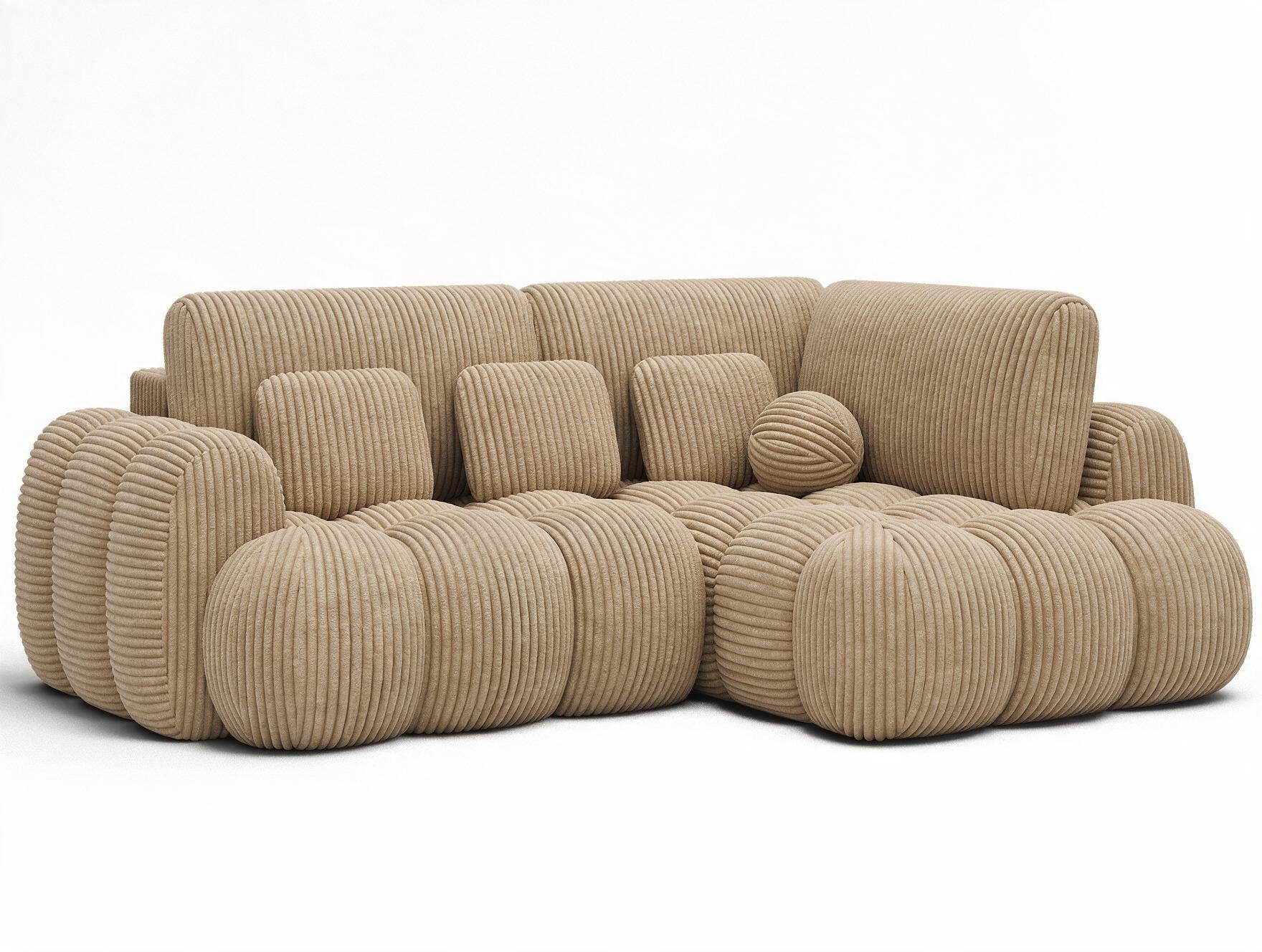 Canapé d'angle convertible design AUBER avec coffre de rangement - Velours côtelé épais camel - vue 4